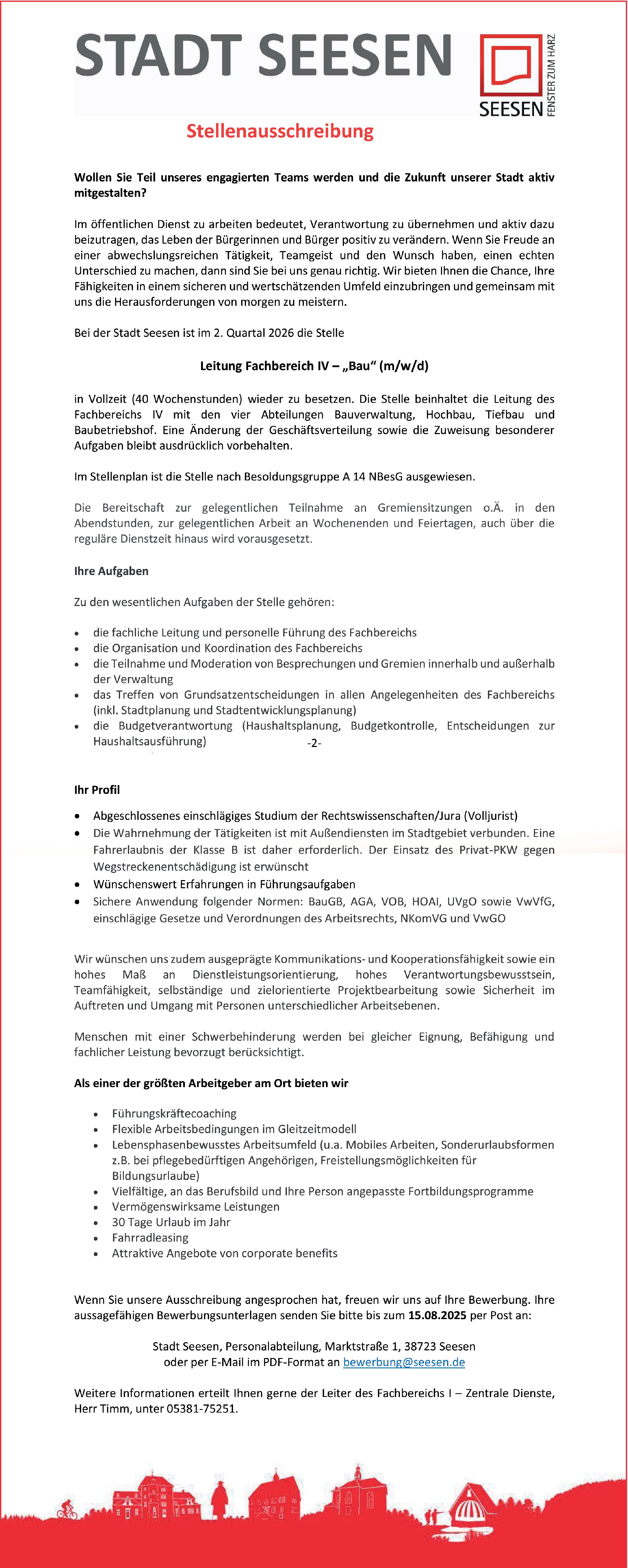 Leitung Fachbereich IV – Bau m/w/d