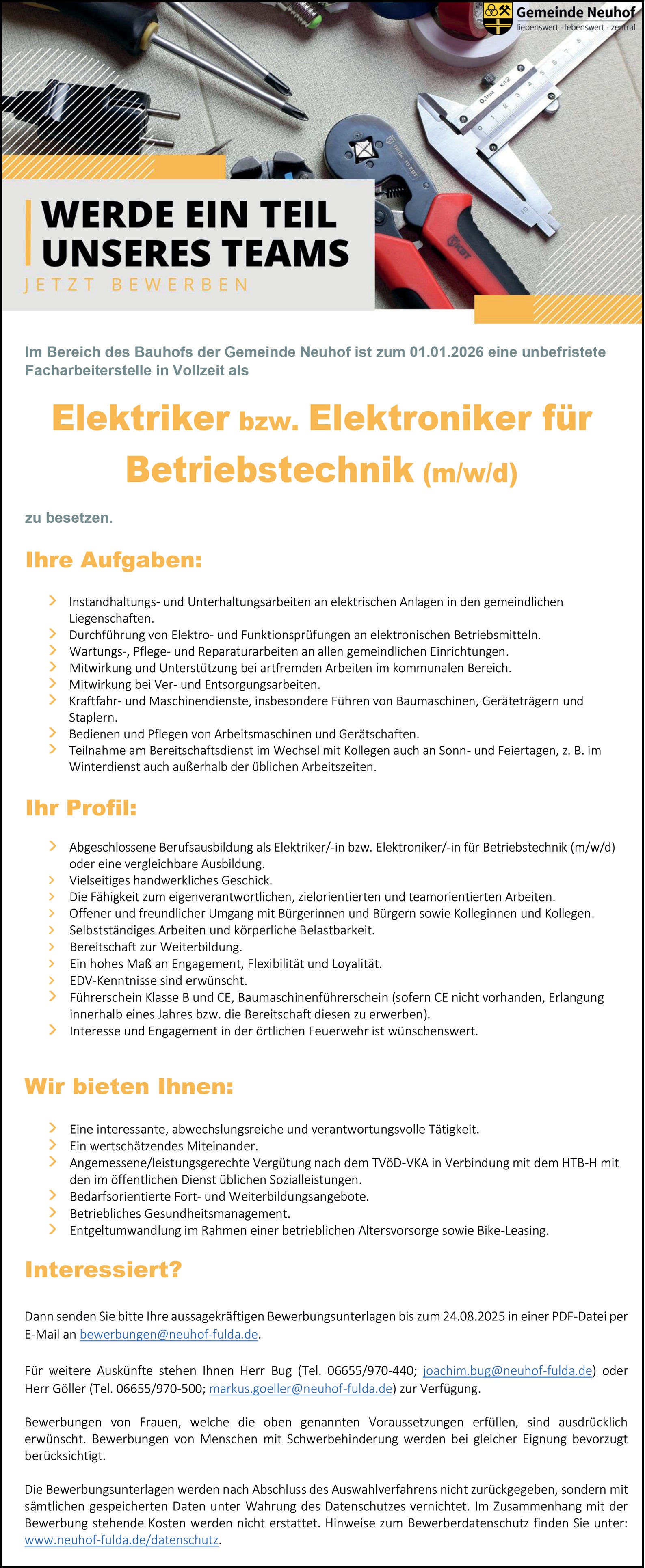 Elektroniker oder Elektroniker Betriebstechnik (m/w/d)