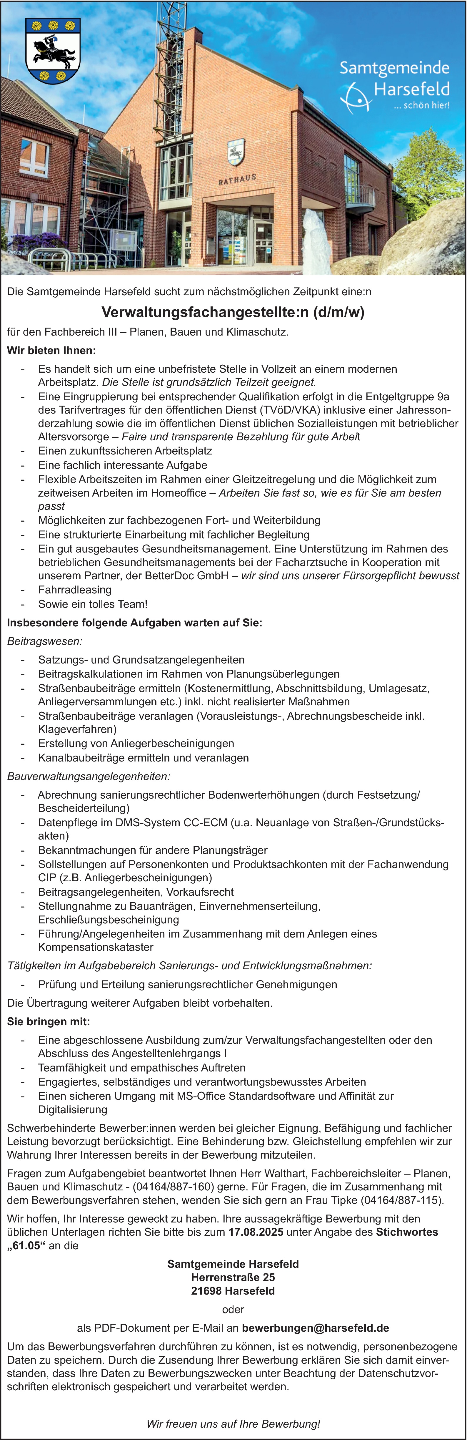 Verwaltungsfachangestellte:n (d/m/w) für Planen, Bauen Klimaschutz