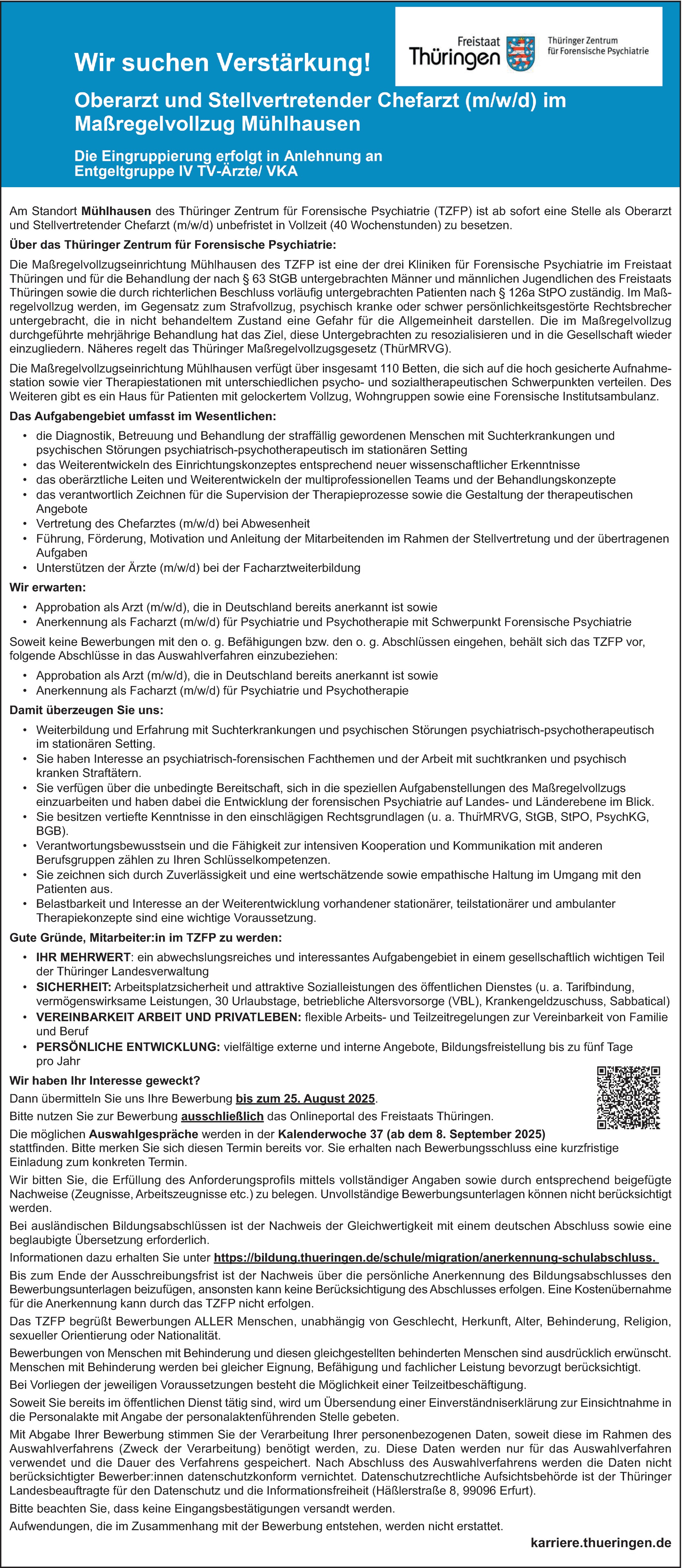 Stellvertretender Chefarzt Psychiatrie und Psychotherapie (m/w/d)