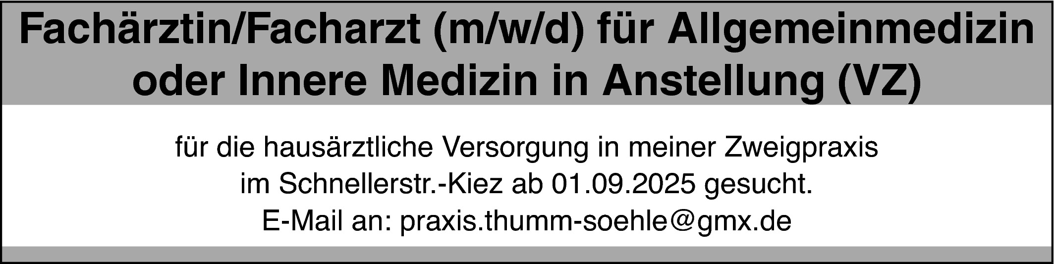 Facharzt für Allgemeinmedizin oder Innere Medizin m/w/d