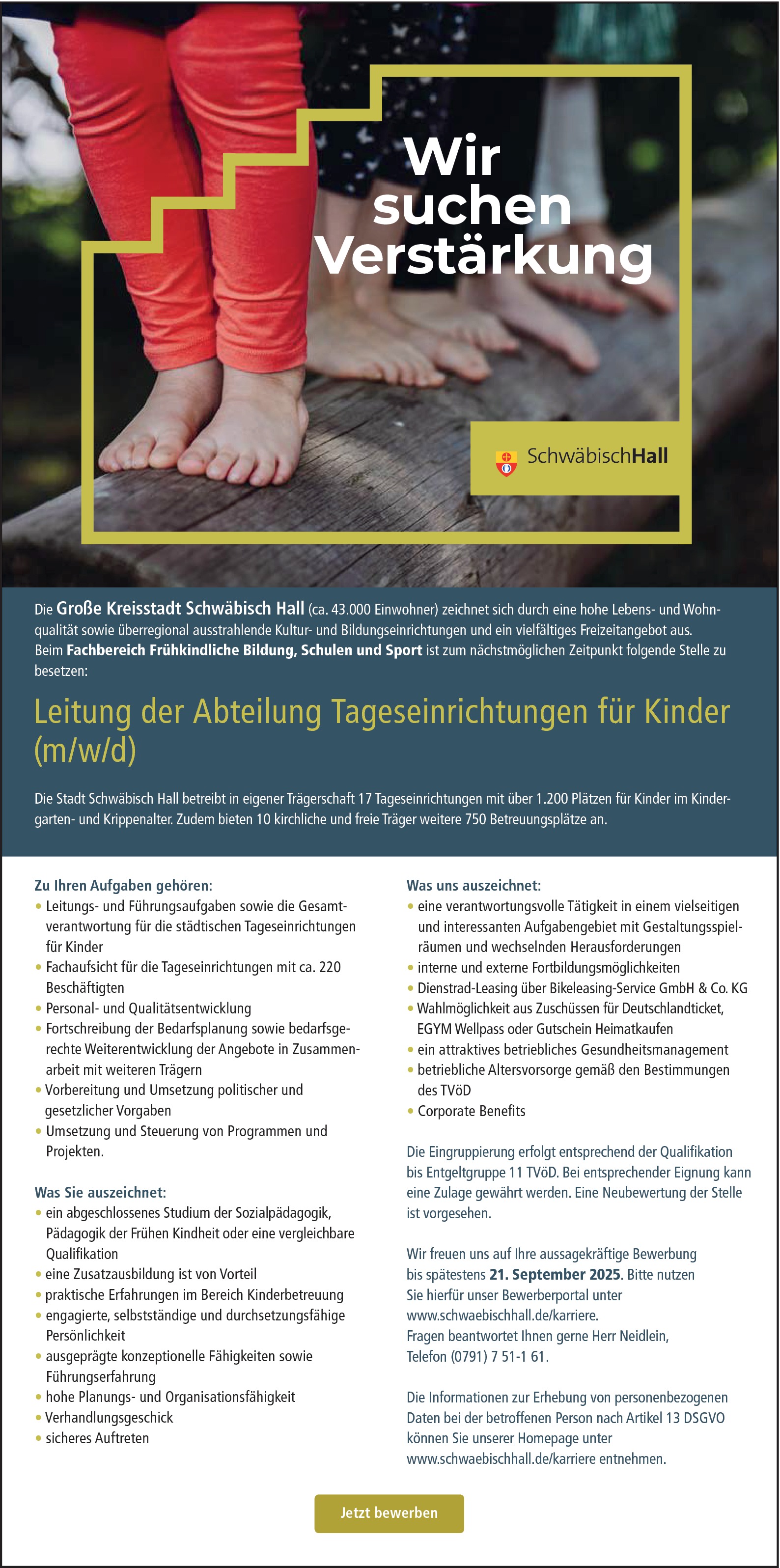 Abteilungsleitung Tageseinrichtungen für Kinder (w/w/d)