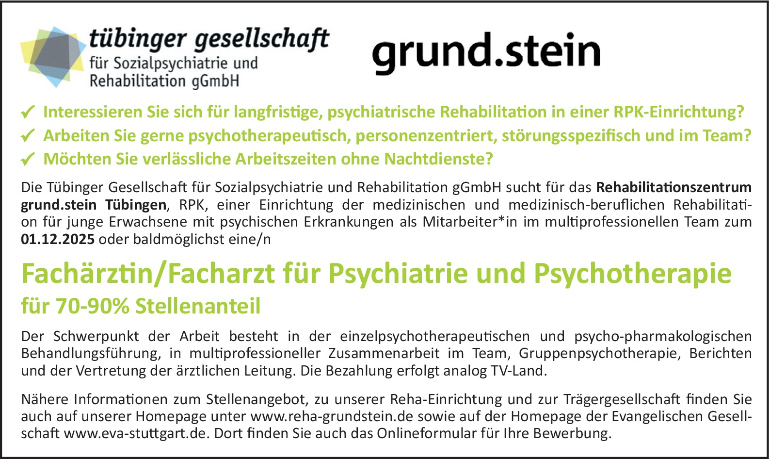 Facharzt für Psychiatrie und Psychotherapie m/w/d