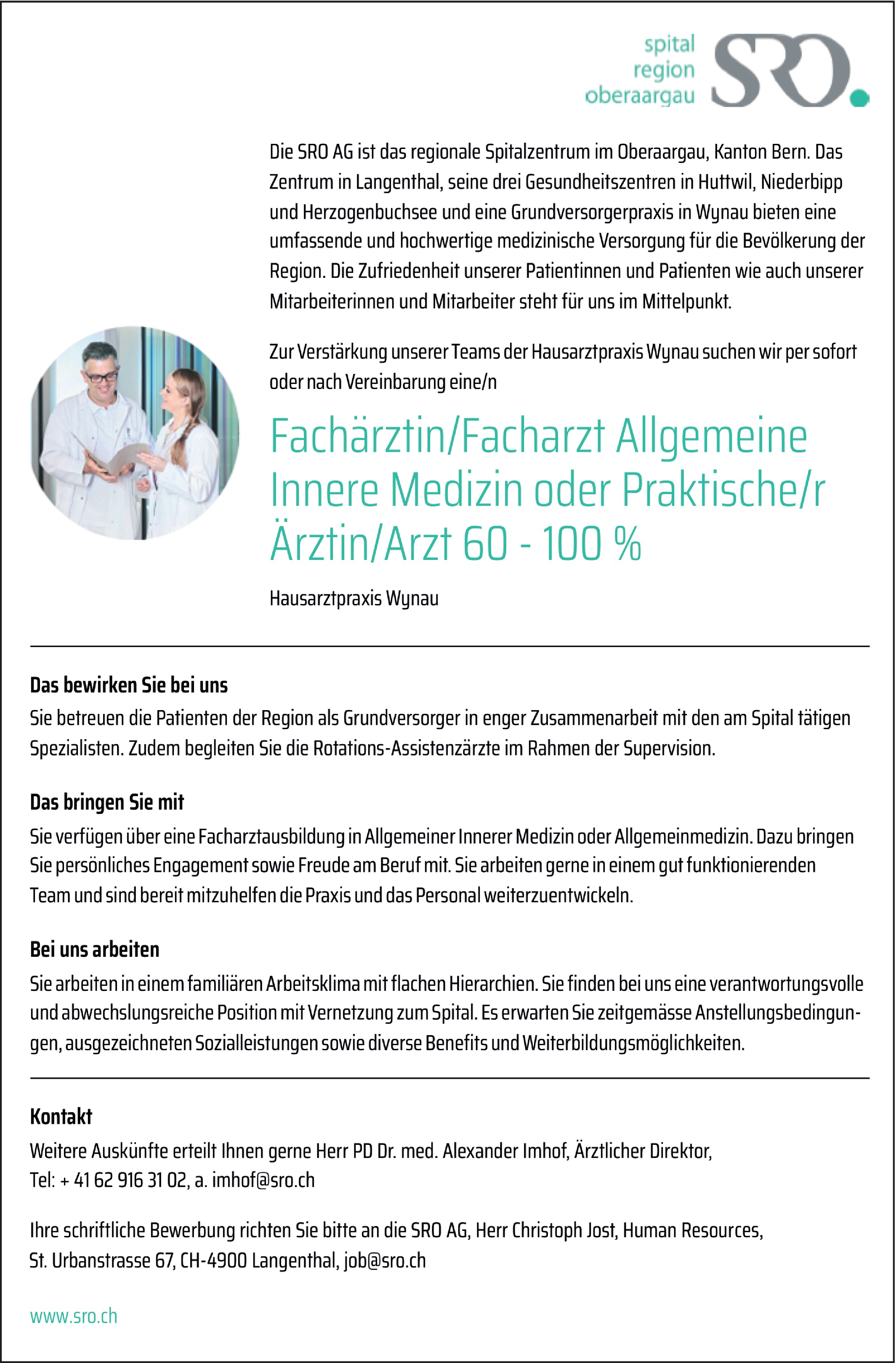 Praktischer Arzt / Praktische Ärztin 60 - 100 %