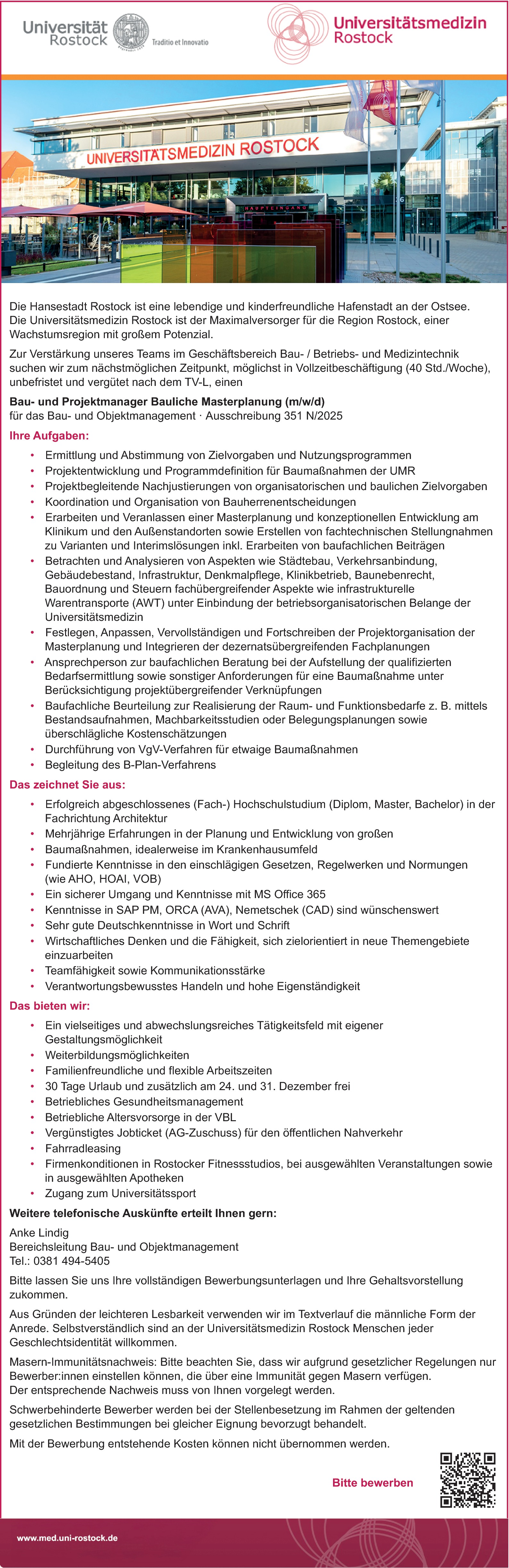 Bau- und Projektmanager Bauliche Masterplanung m/w/d