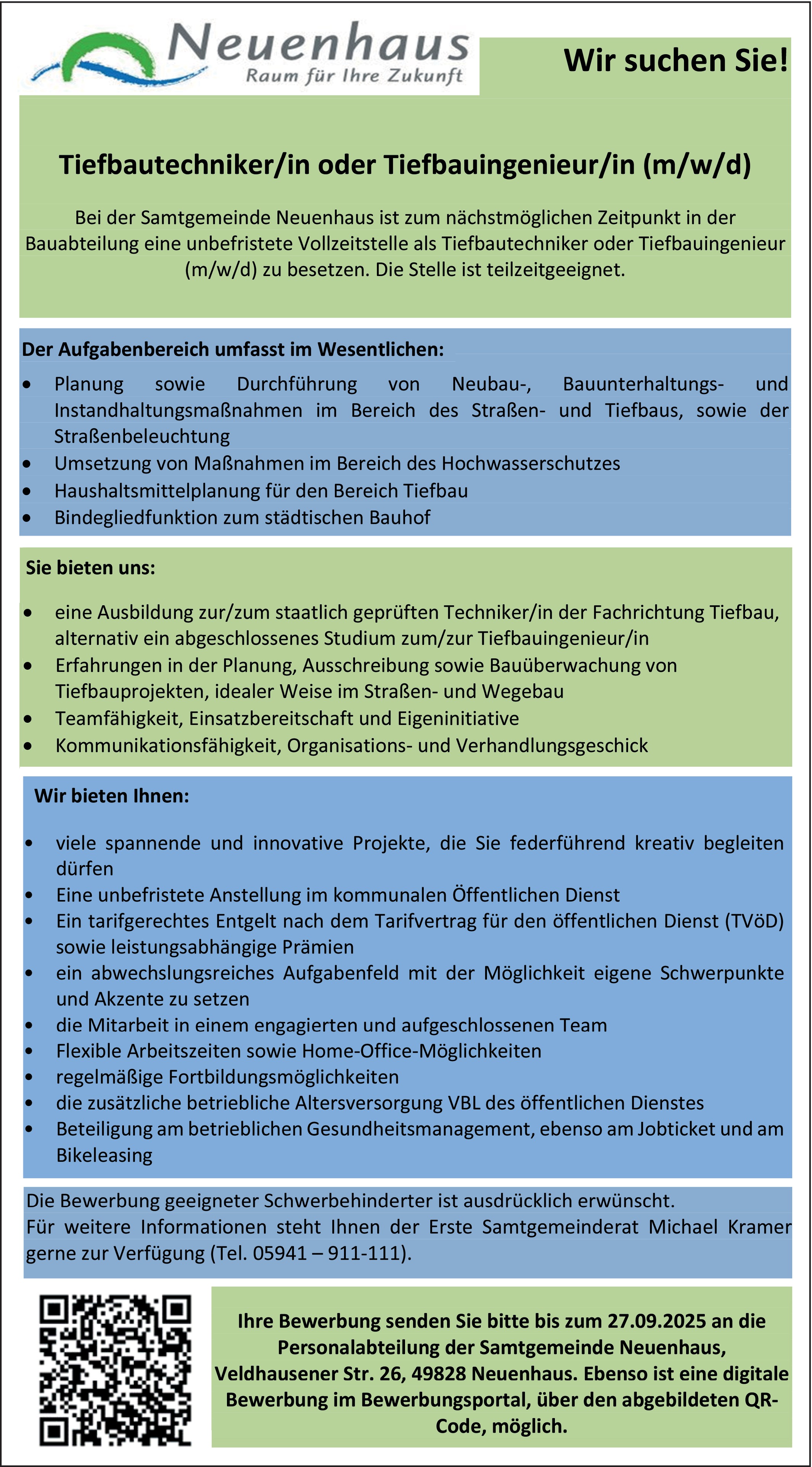 Tiefbautechniker oder Tiefbauingenieur (m/w/d)