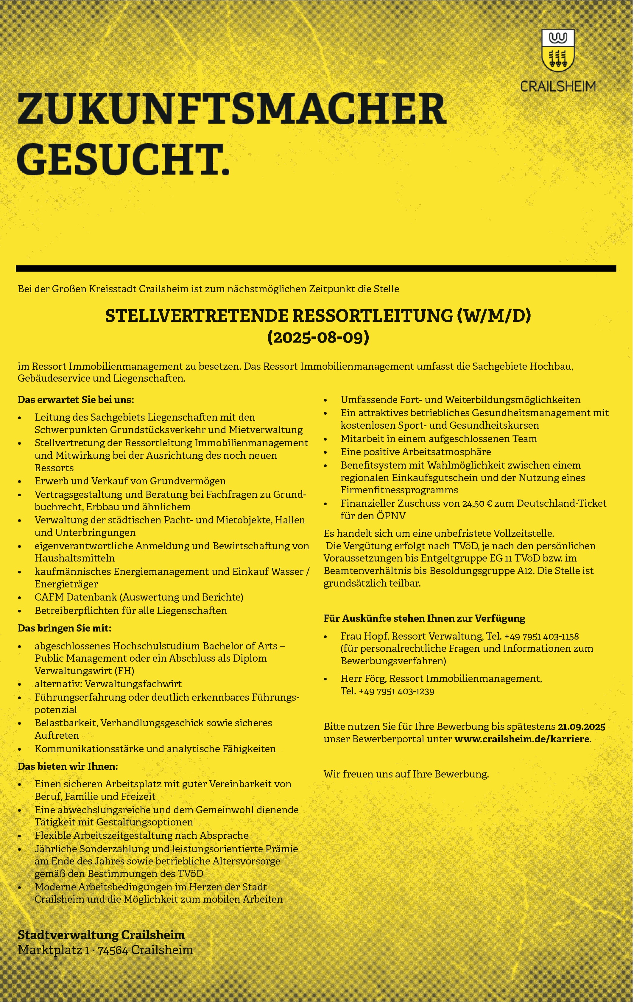 Diplom Verwaltungswirt als stellvertretende Ressortleitung (m/w/d)