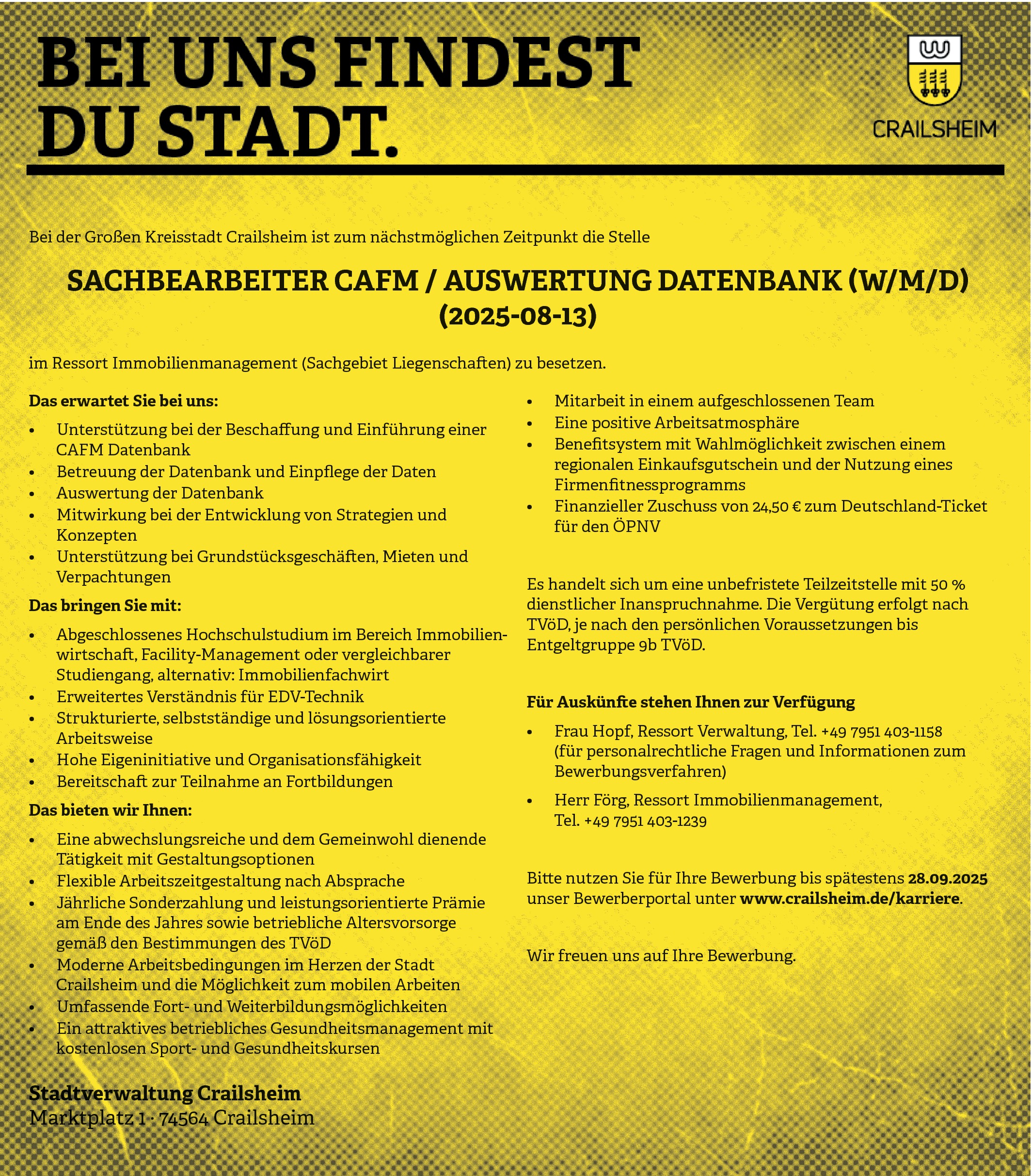 Immobilienmanager / Sachbearbeiter CAFM Datenbank (m/w/d)