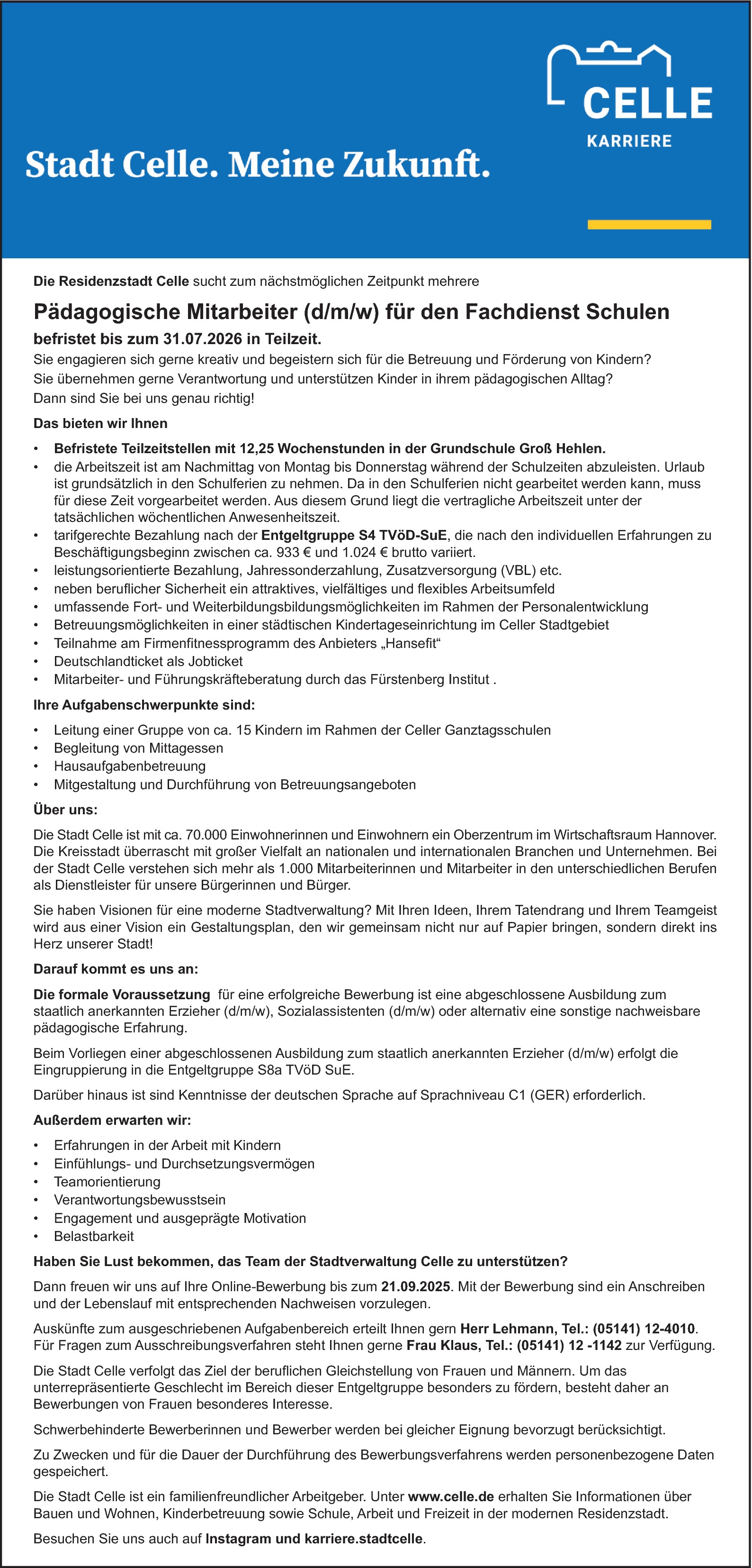 Pädagogische Mitarbeiter (d/m/w) für den Fachdienst Schulen