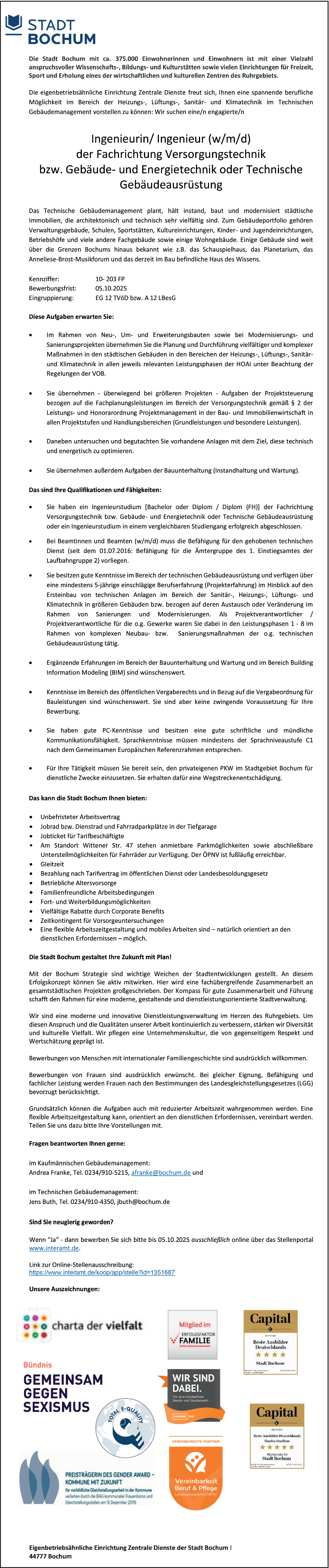 Ingenieur m/w/d Versorgungstechnik 