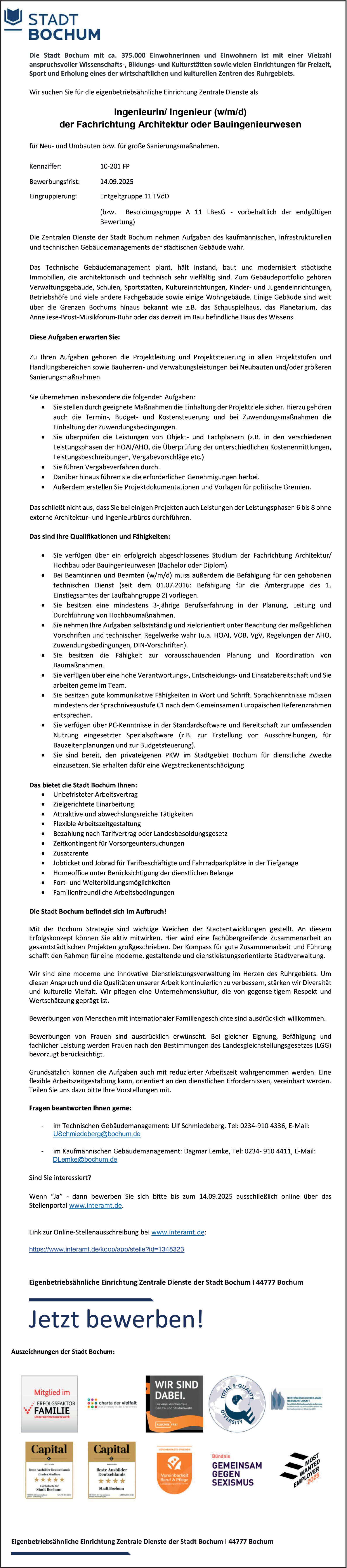 Bauingenieur/in Hochbau öffentlicher Dienst NRW