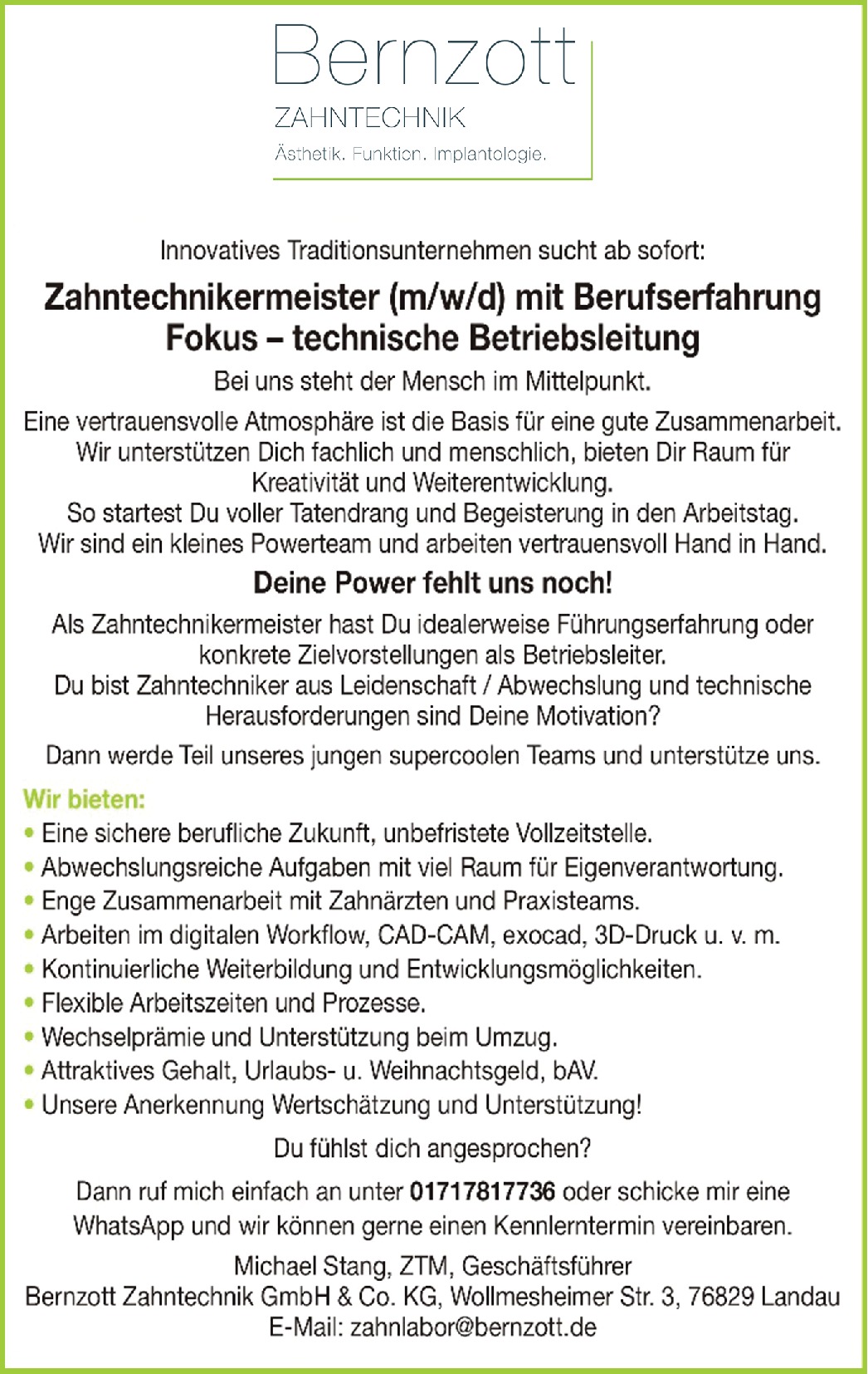 Zahntechnikermeister m/w/d