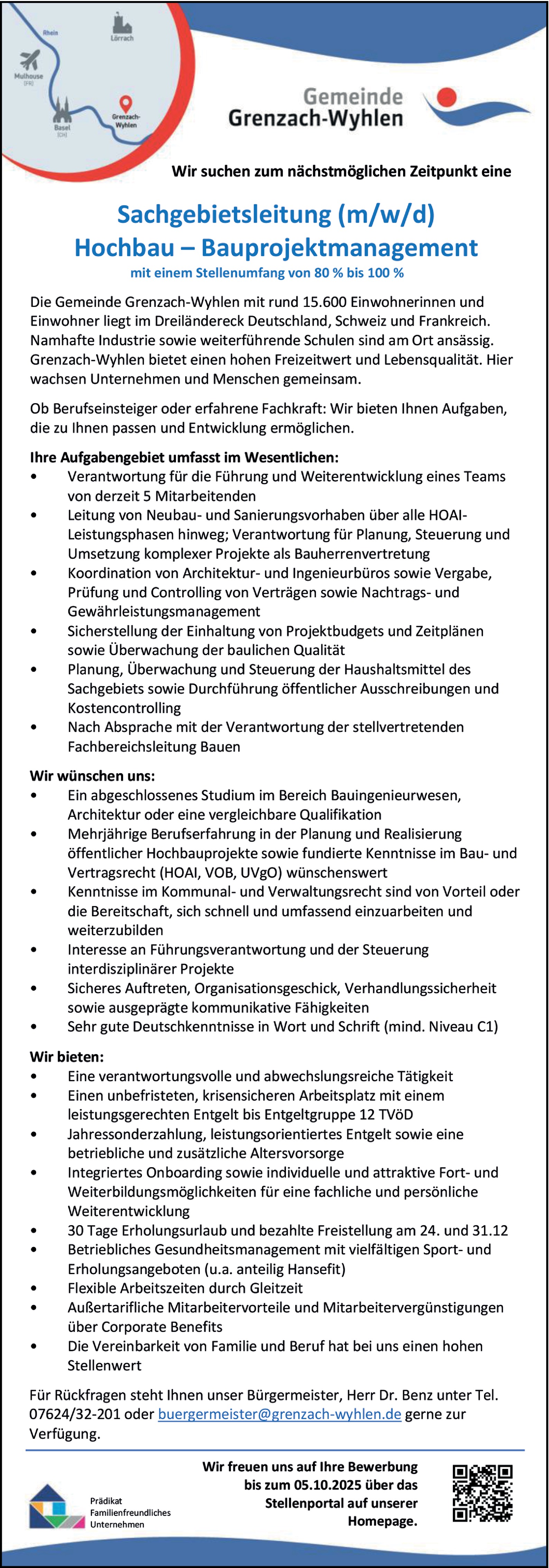 Sachgebietsleitung (m/w/d) Hochbau – Bauprojektmanagement