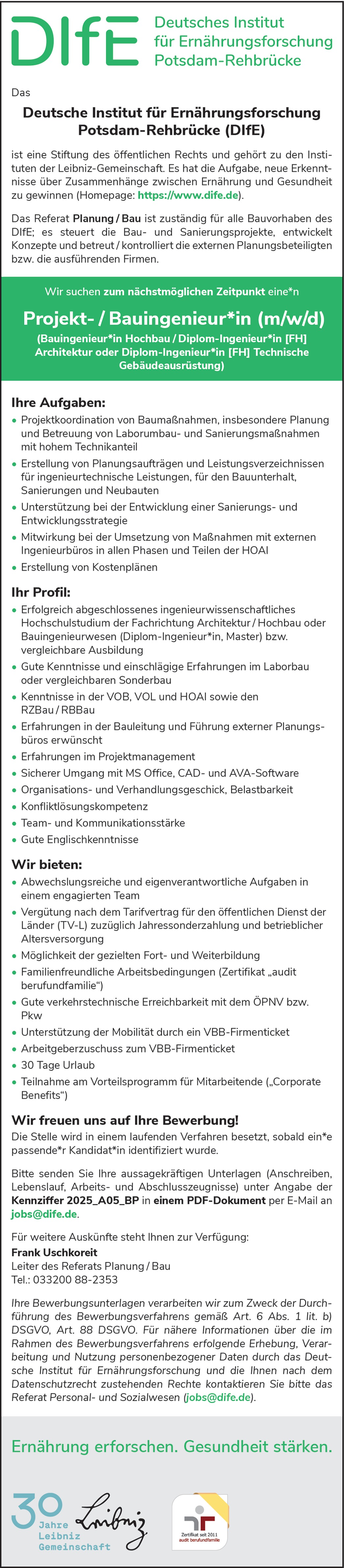 Bauingenieur Hochbau m/w/d