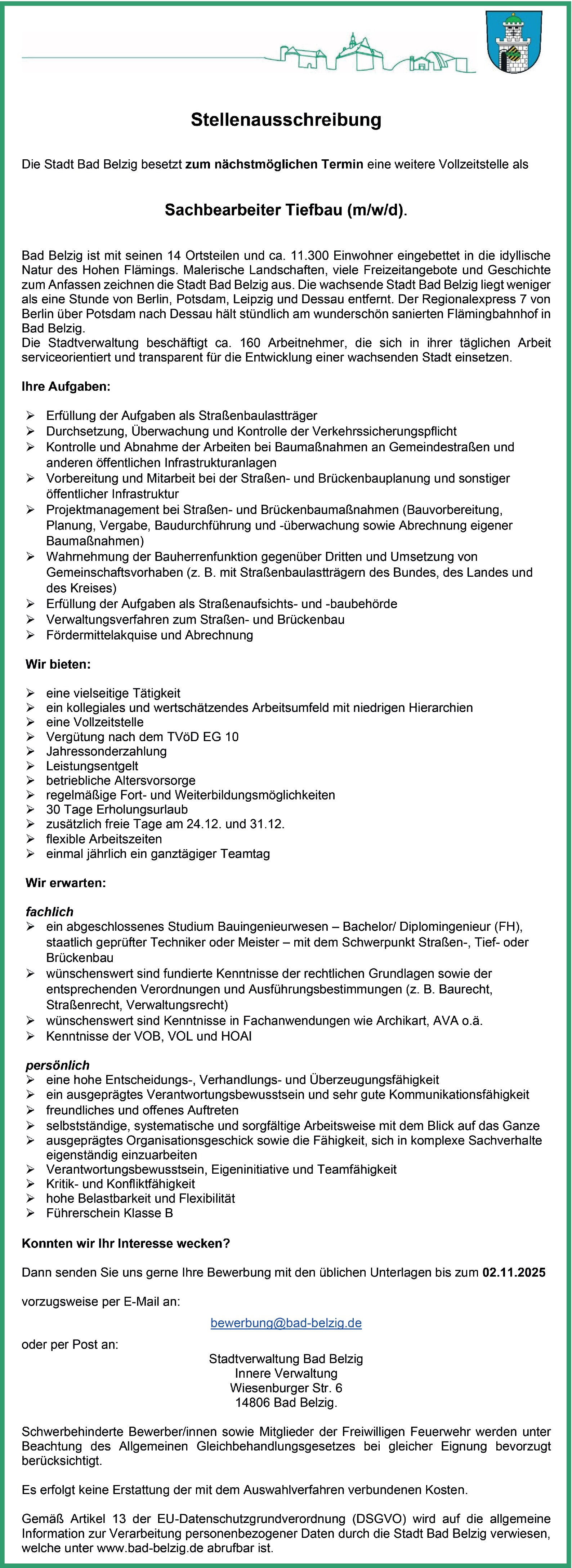 Bauingenieur/in Tiefbau öffentlicher Dienst