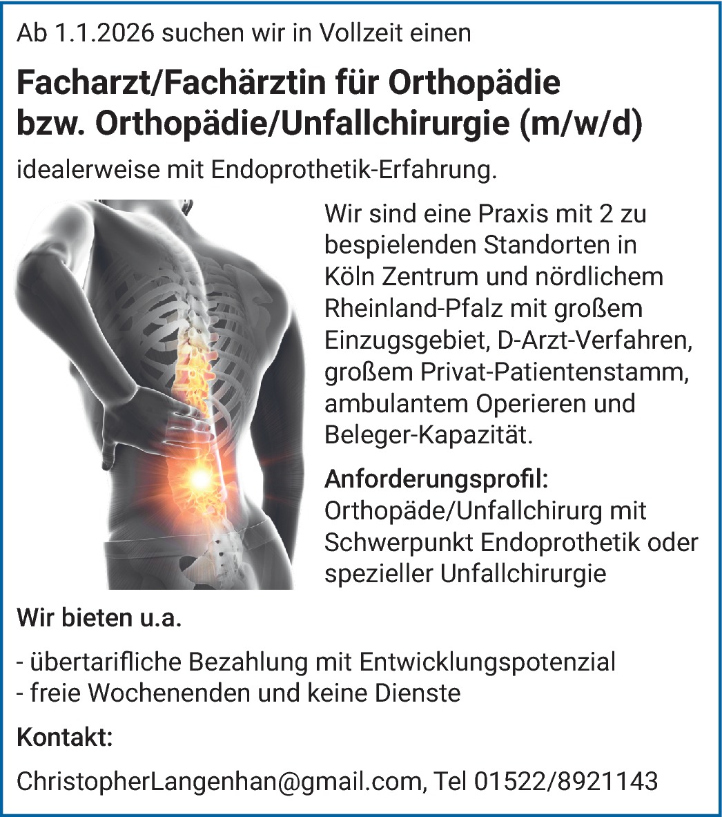 Facharzt Orthopädie/Unfallchirurgie (m/w/d)
