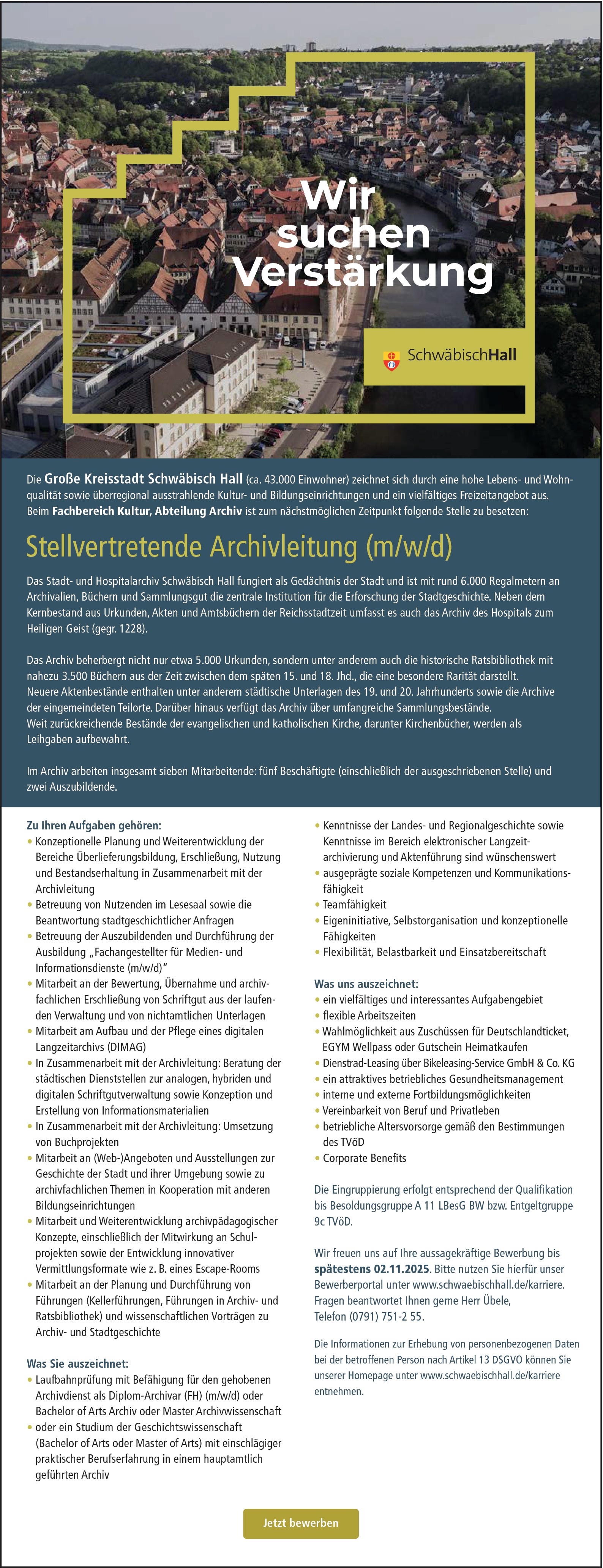 Diplom - Archivar als stellvertretende Archivleitung (m/w/d)