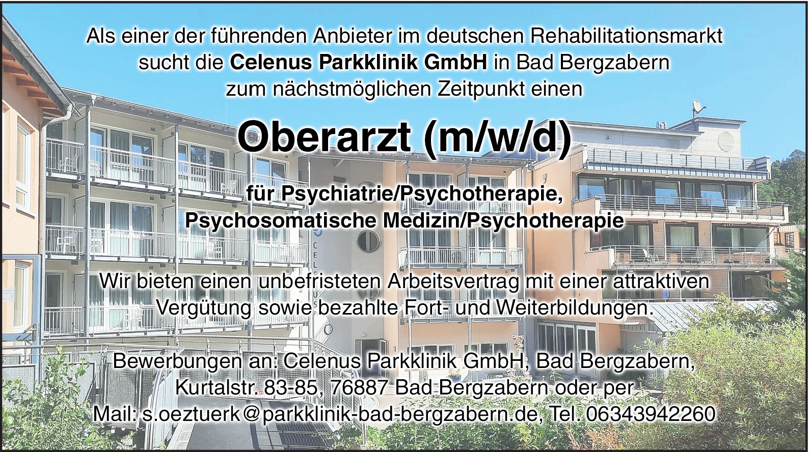 Oberarzt für Psychosomatische Medizin / Psychotherapie m/w/d