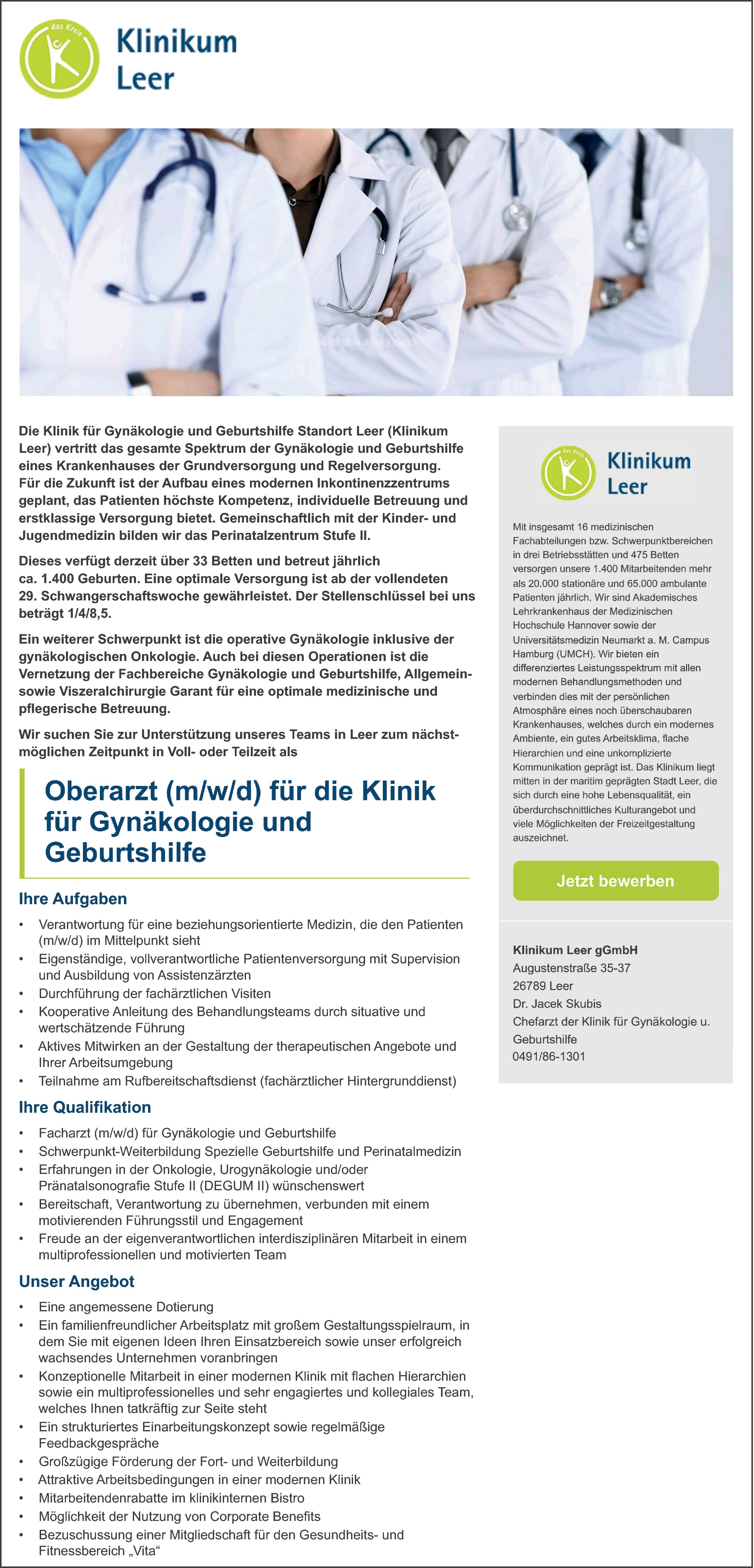 Oberarzt m/w/d für Gynäkologie und Geburtshilfe