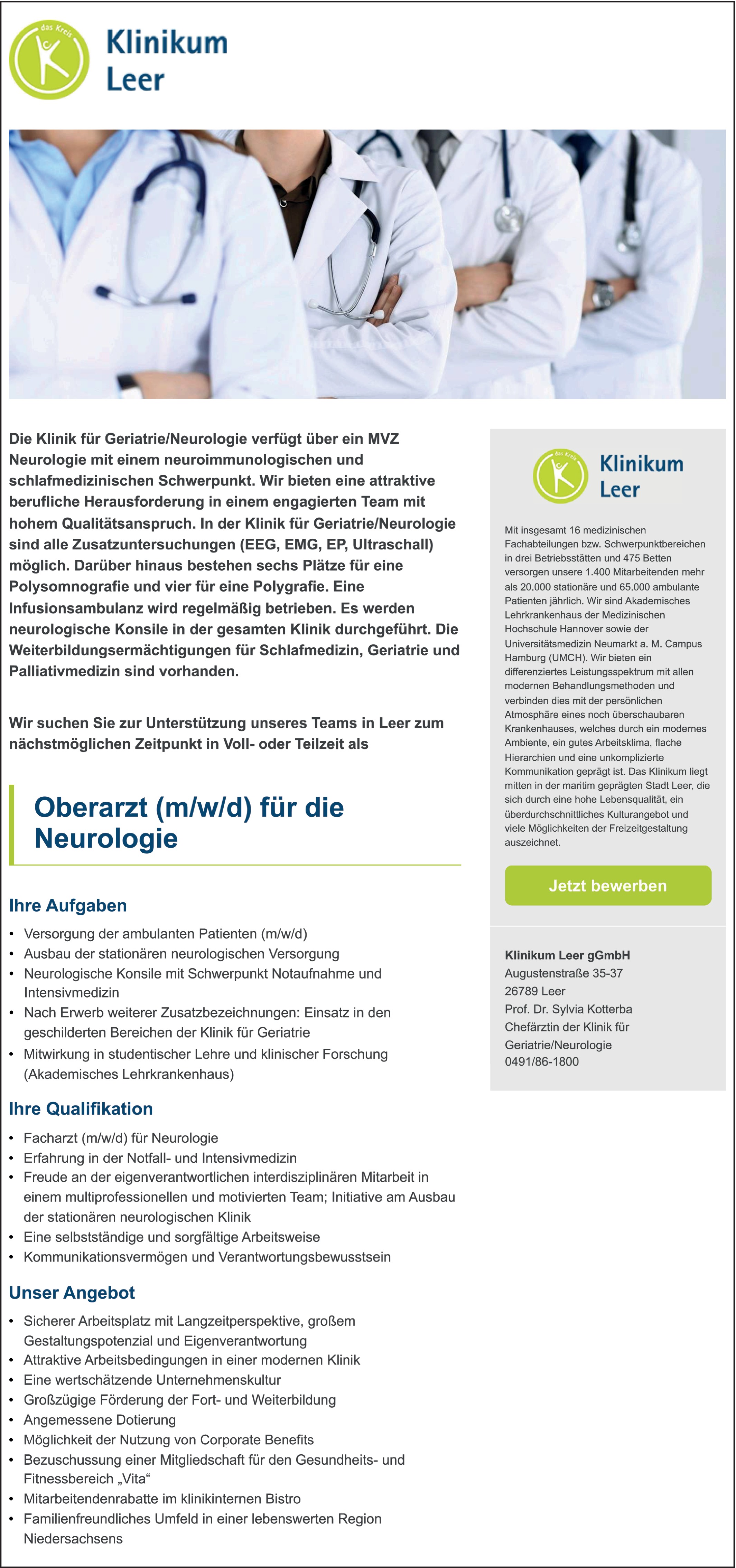 Oberarzt m/w/d für die Neurologie