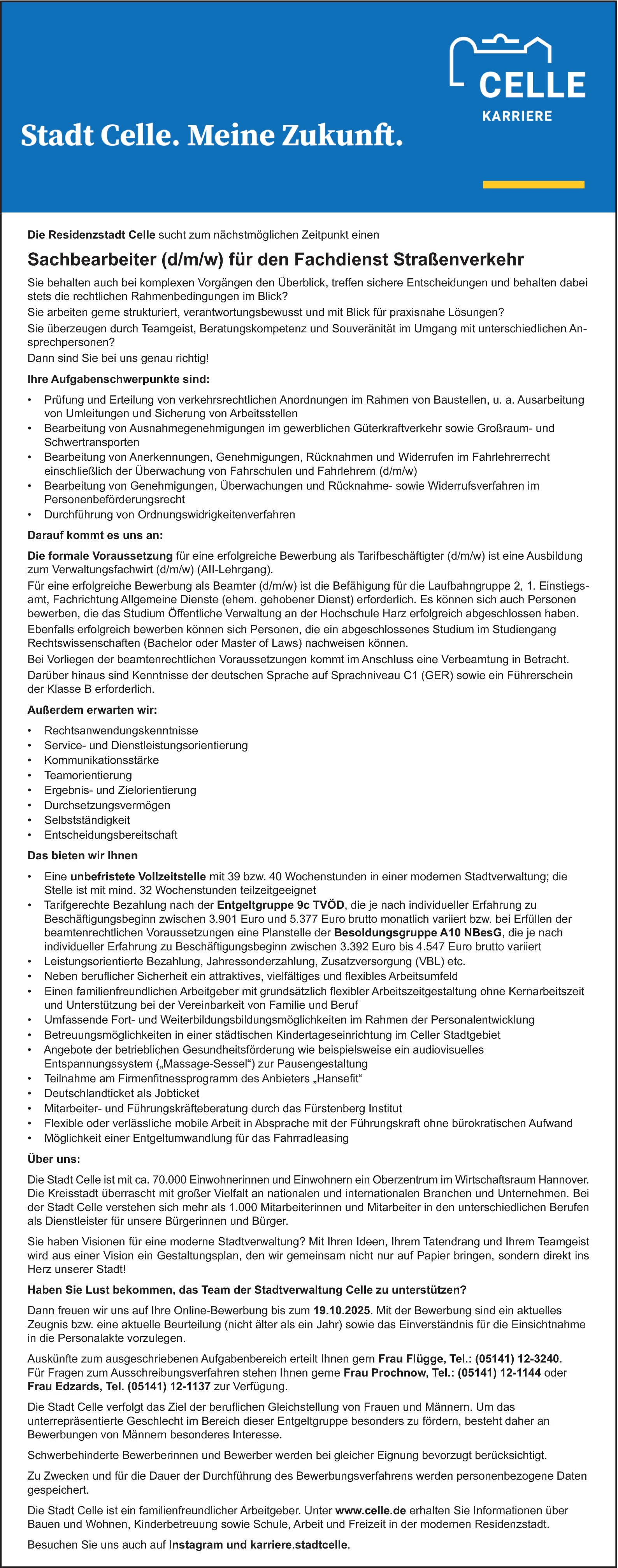 Sachbearbeiter (d/m/w) für den Fachdienst Straßenverkehr