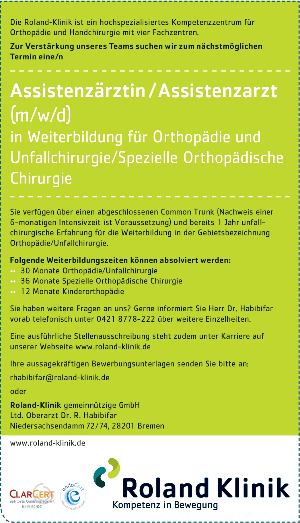 Assistenzärztin / Assistenzarzt für Spezielle Orthopädische Chirurgie