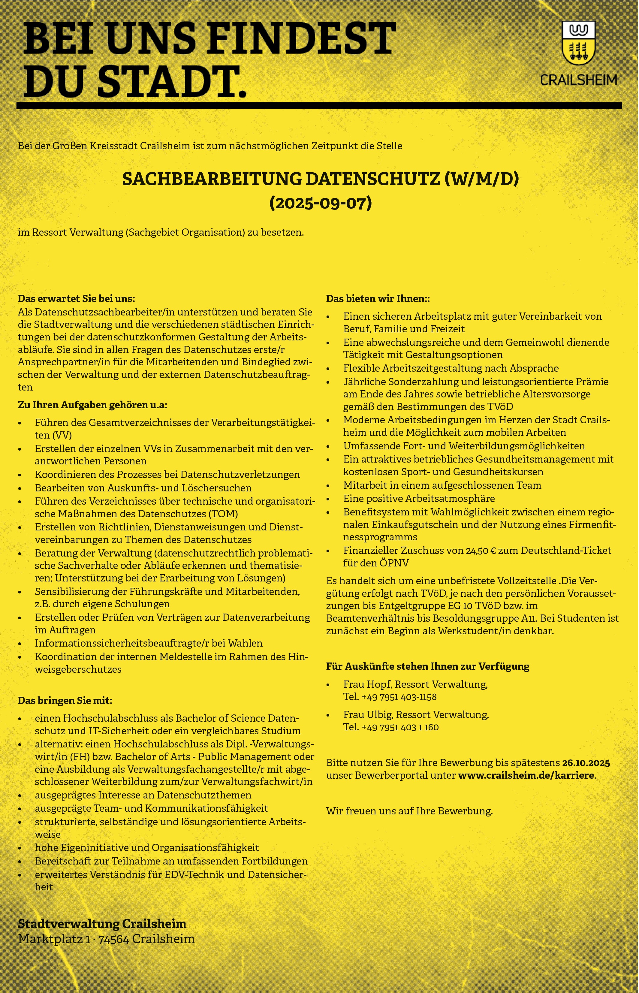 Sachbearbeitung Datenschutz (m/w/d)