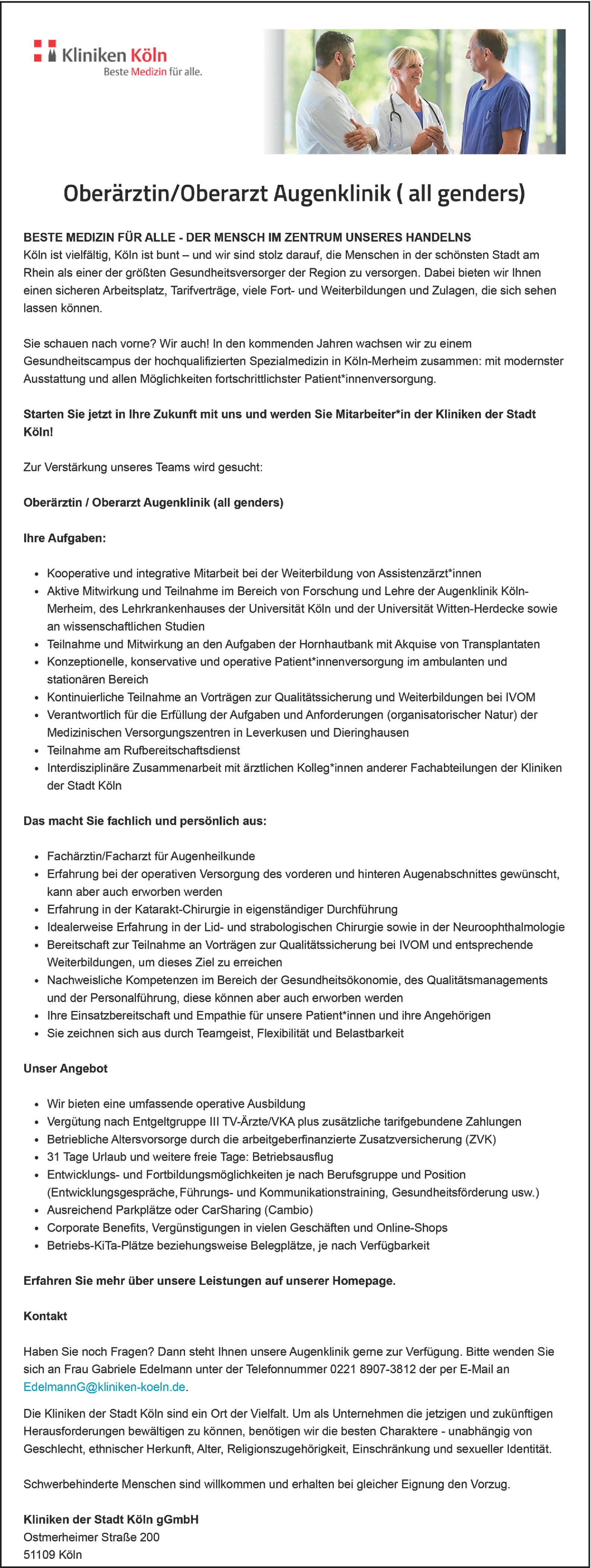Fachärztin / Facharzt für Augenheilkunde