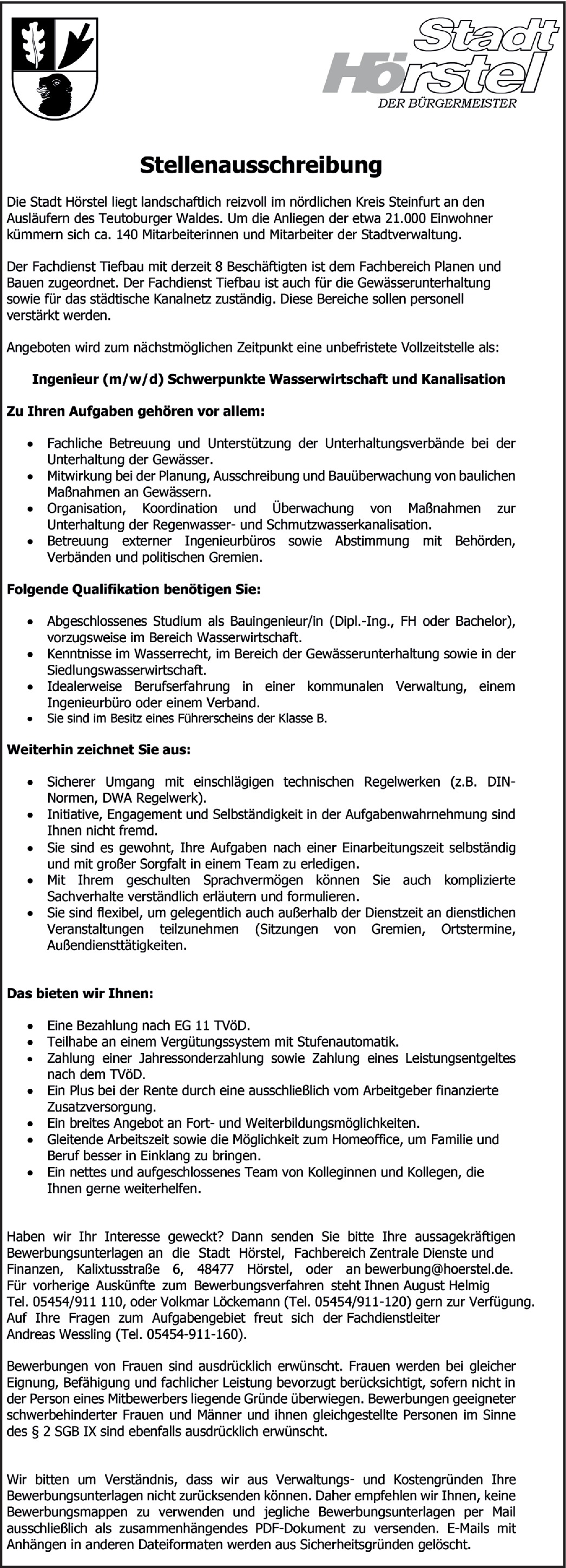 Ingenieur (m/w/d) Schwerpunkte Wasserwirtschaft und Kanalisation