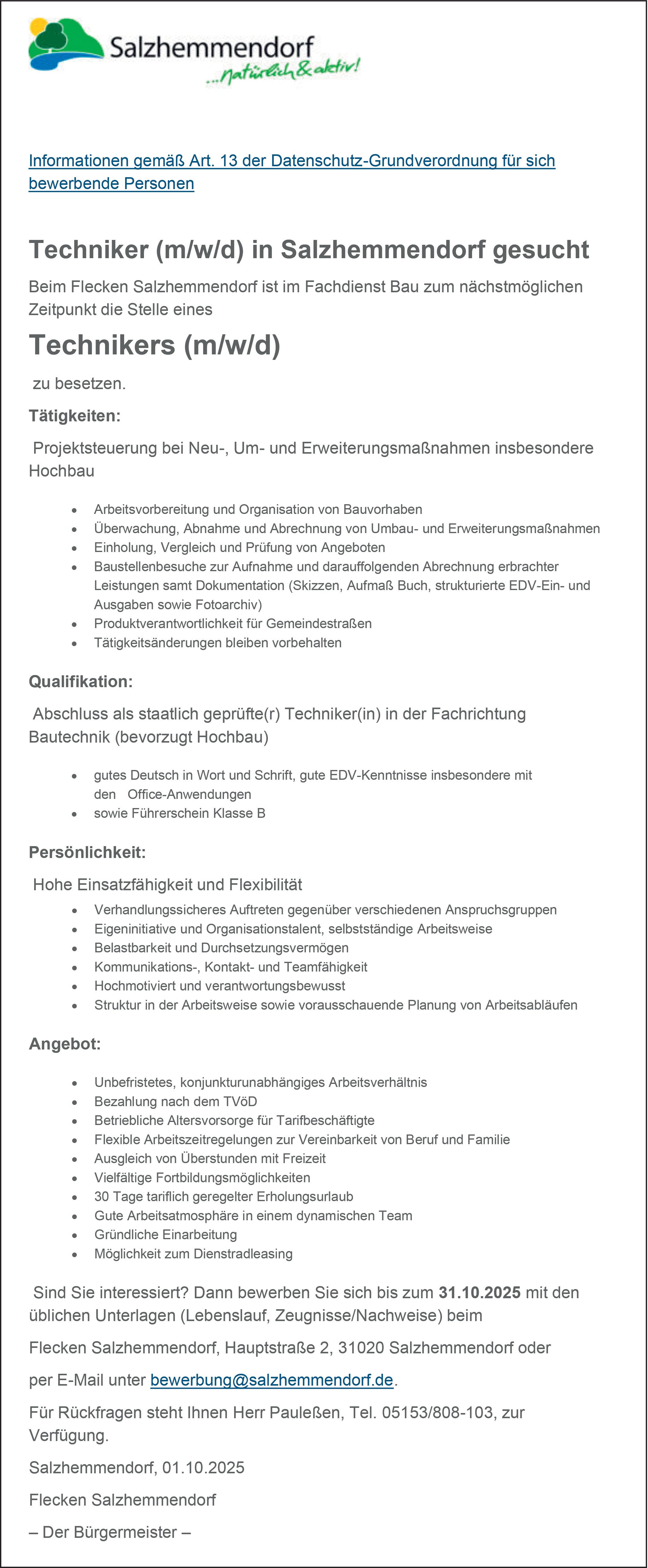 Bautechniker - Hochbau m/w/d