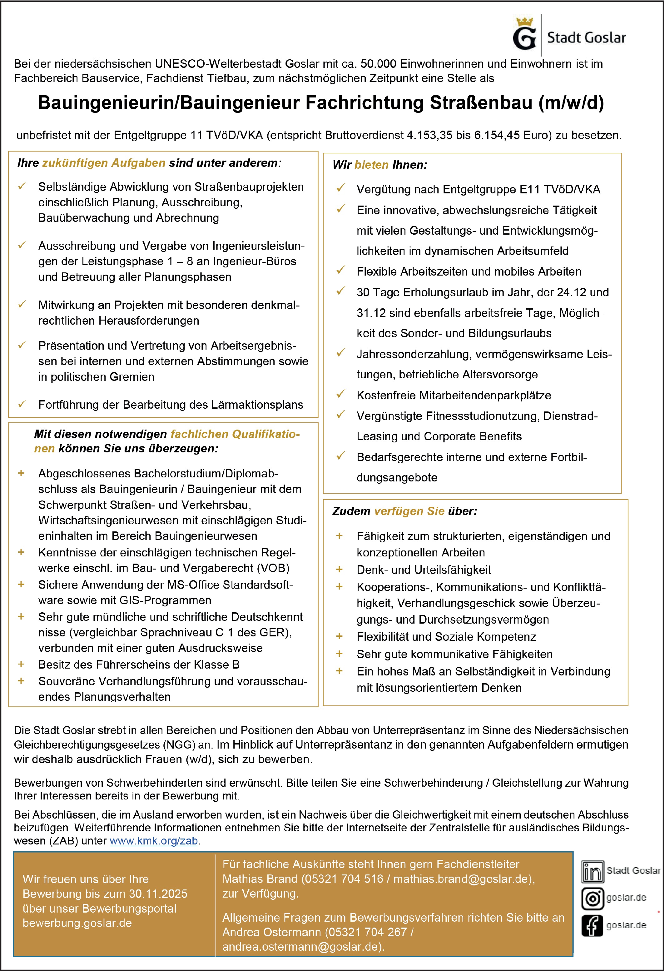 Bauingenieur m/w/d Fachrichtung Straßenbau / Verkehrsbau