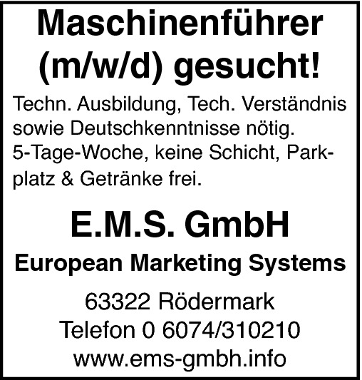Maschinenführer m/w/d