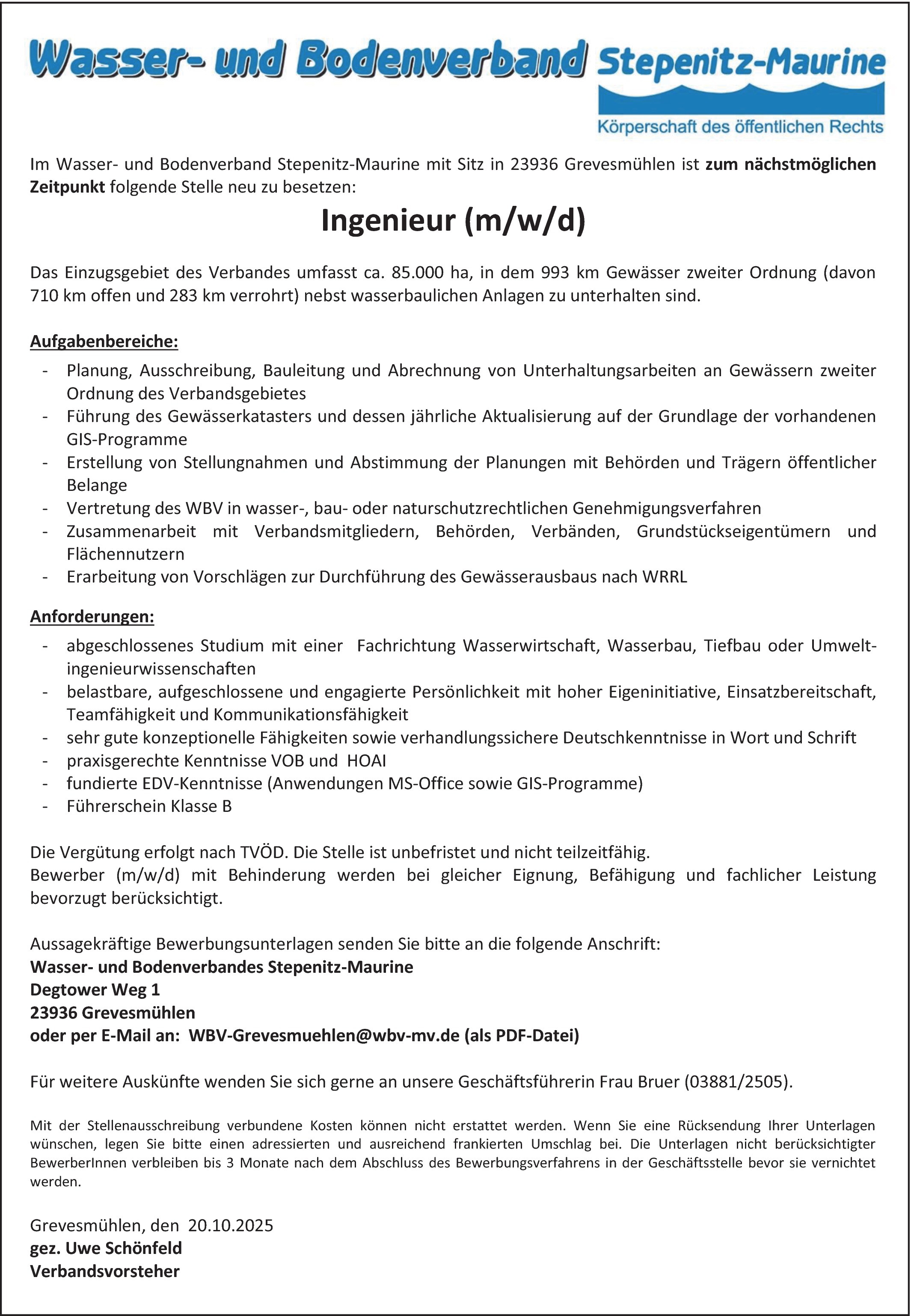 Tiefbauingenieur Wasserwirtschaft, Wasserbau m/w/d