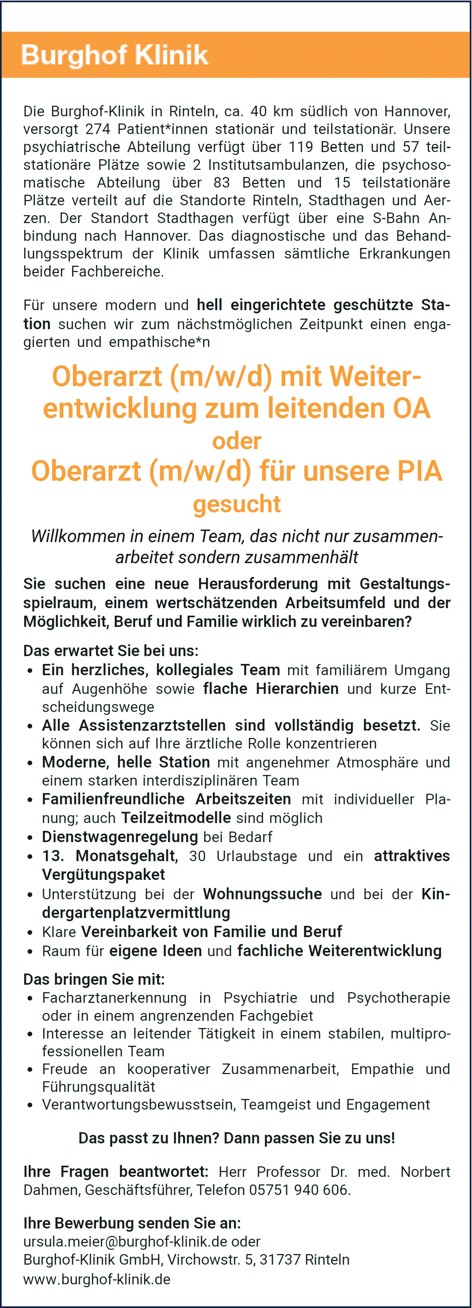 Oberarzt Psychiatrie und Psychotherapie m/w/d