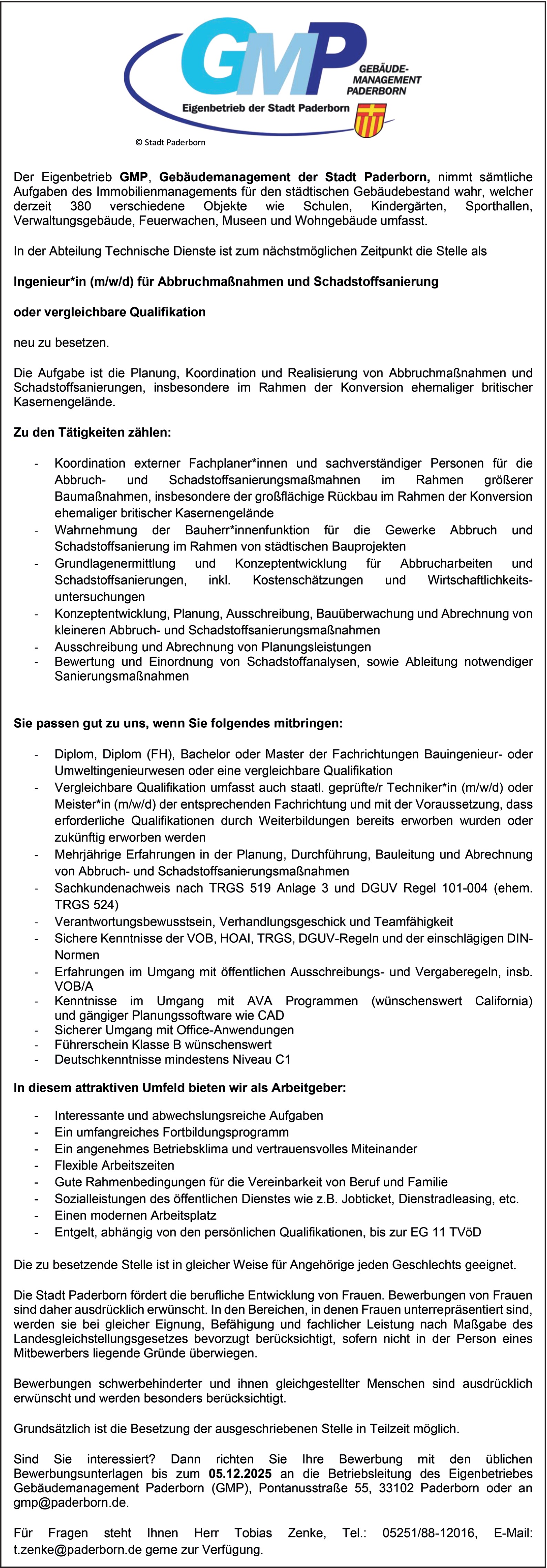Bauingenieur / Umweltingenieur Abbruch / Schadstoffsanierung (m/w/d)