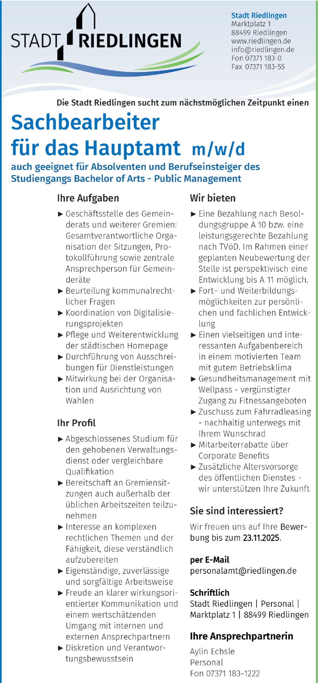 Sachbearbeiter Hauptamt m/w/d