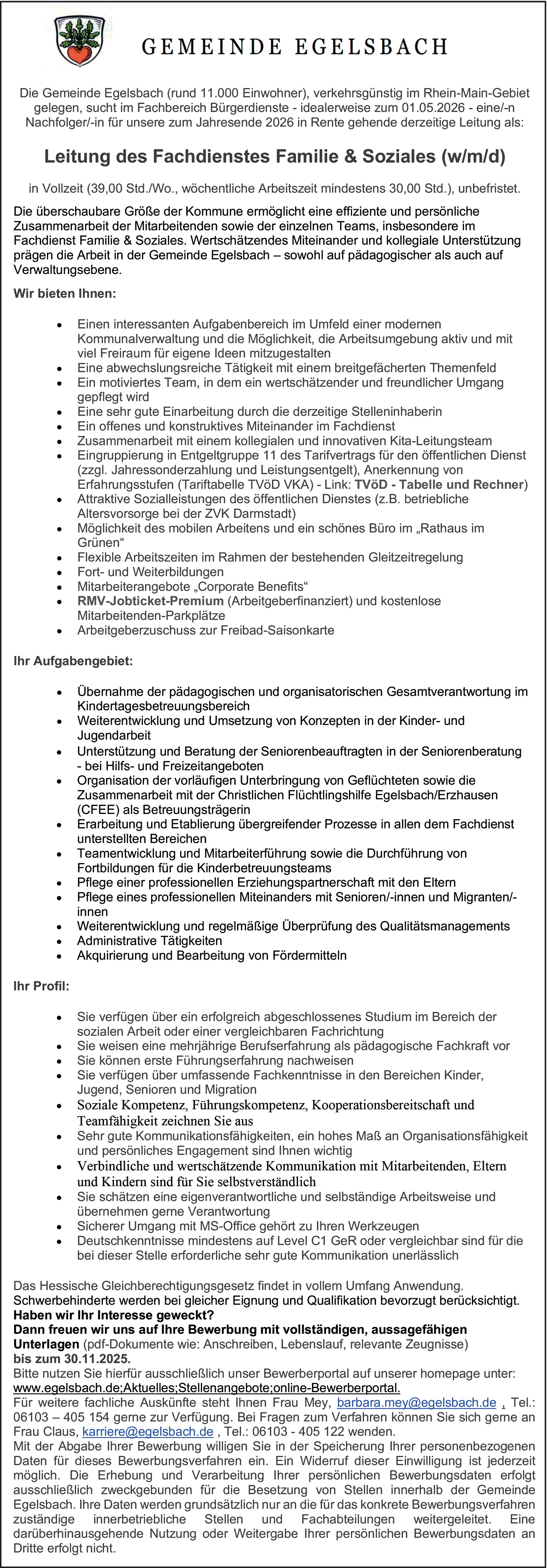 Leitung des Fachdienstes Familie | Soziales (w/m/d)