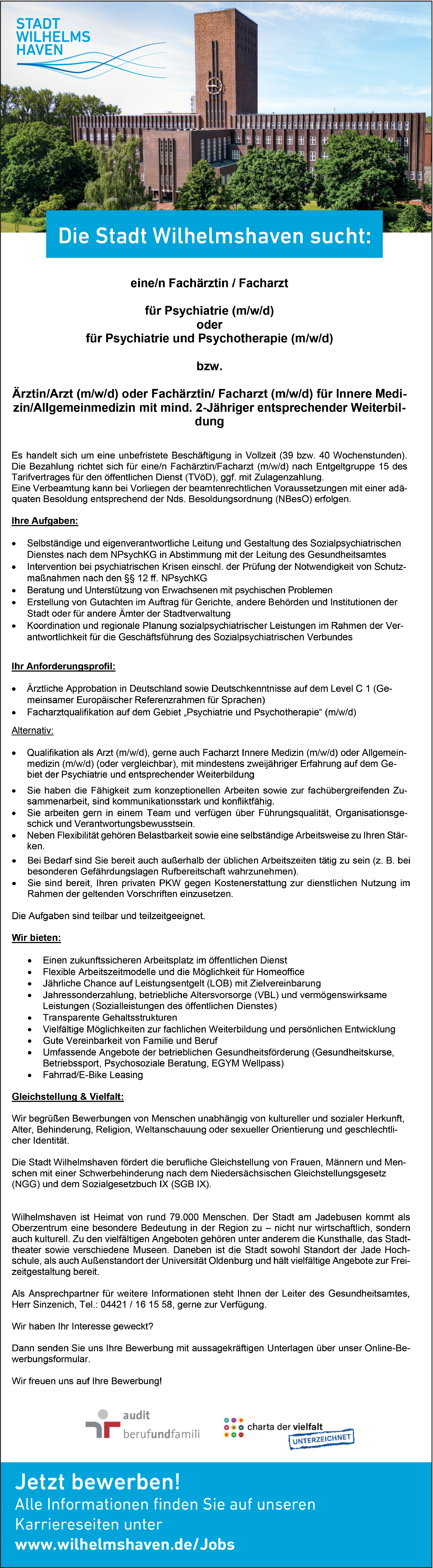 Facharzt Psychiatrie und Psychotherapie (m/w/d)