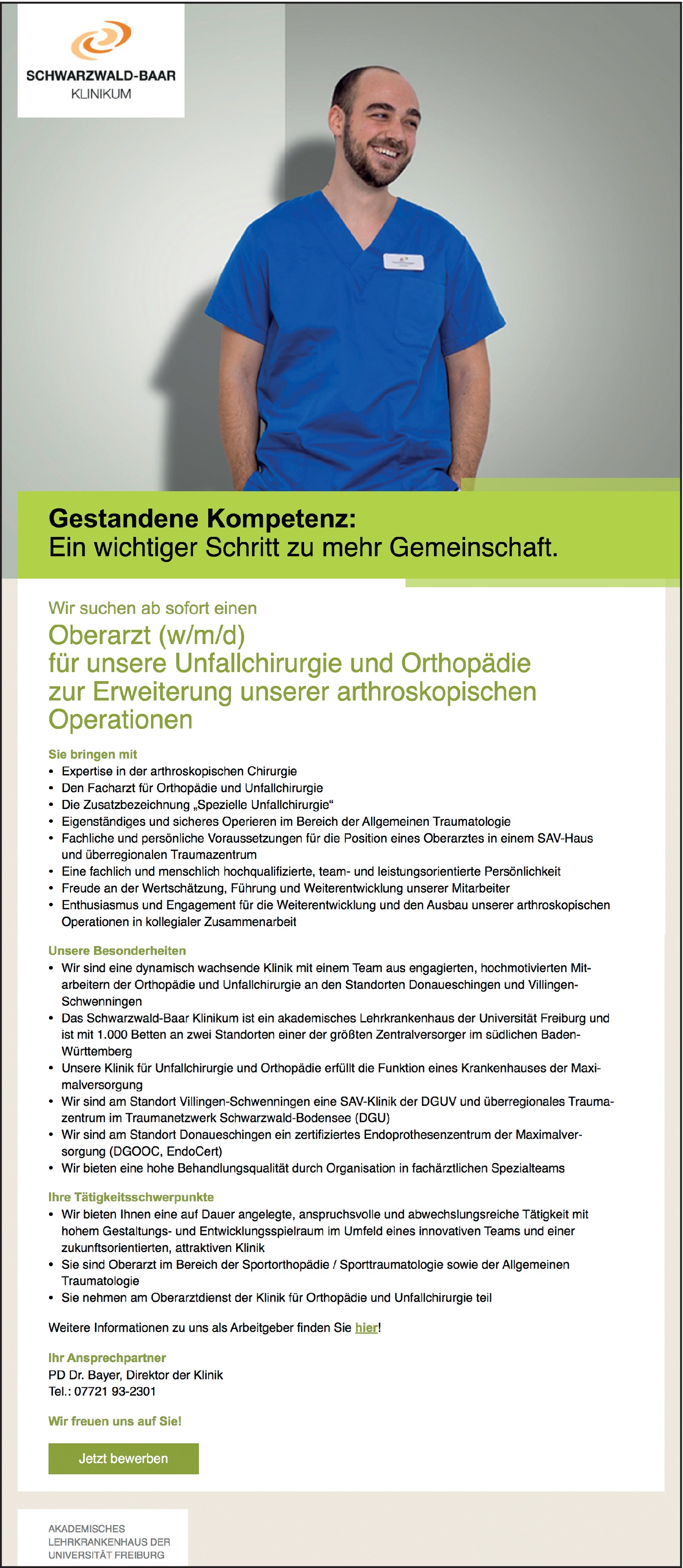 Oberarzt / Oberärztin für Unfallchirurgie und Orthopädie
