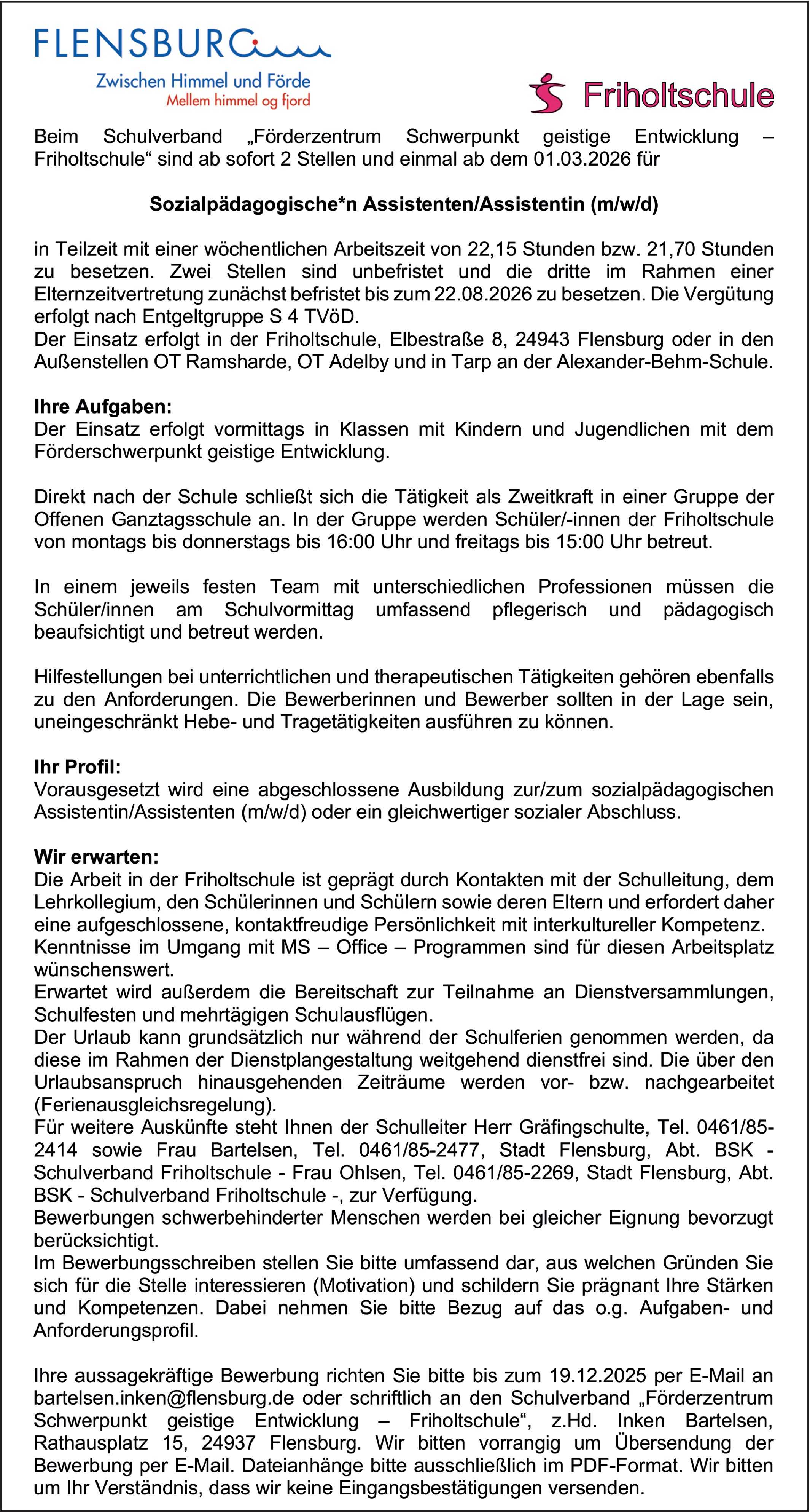 Sozialpädagogische*n Assistenten/Assistentin m/w/d