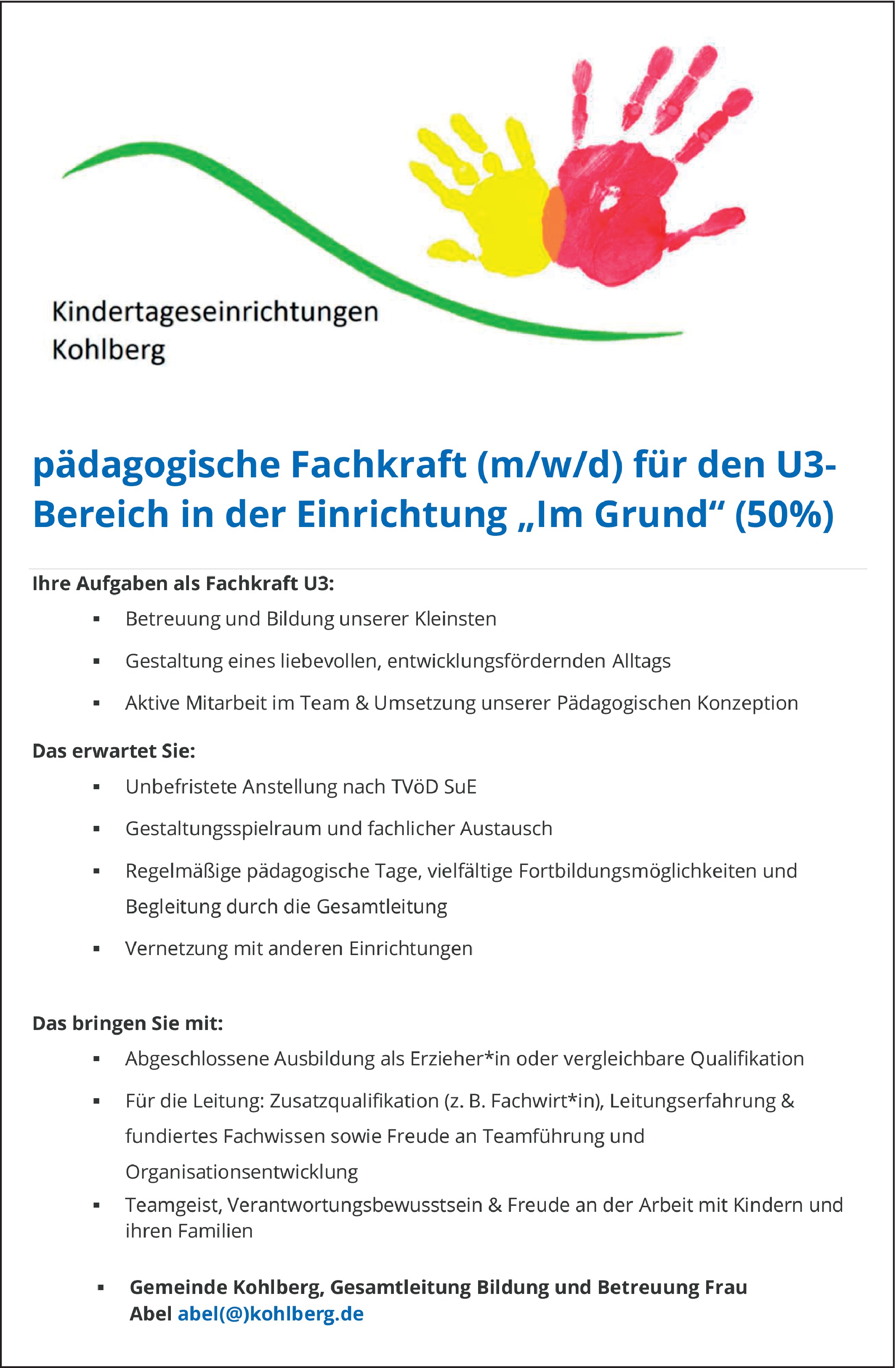 Erzieher (m/w/d) Kindergarten U3