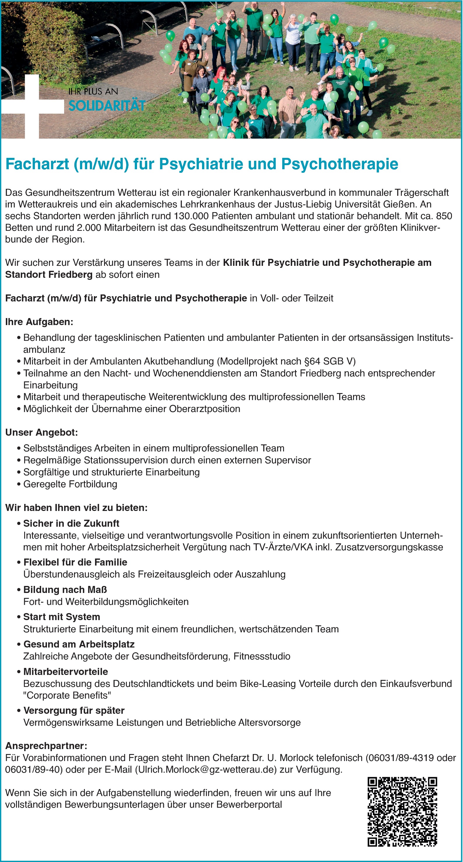 Facharzt Psychiatrie und Psychotherapie (m/w/d)