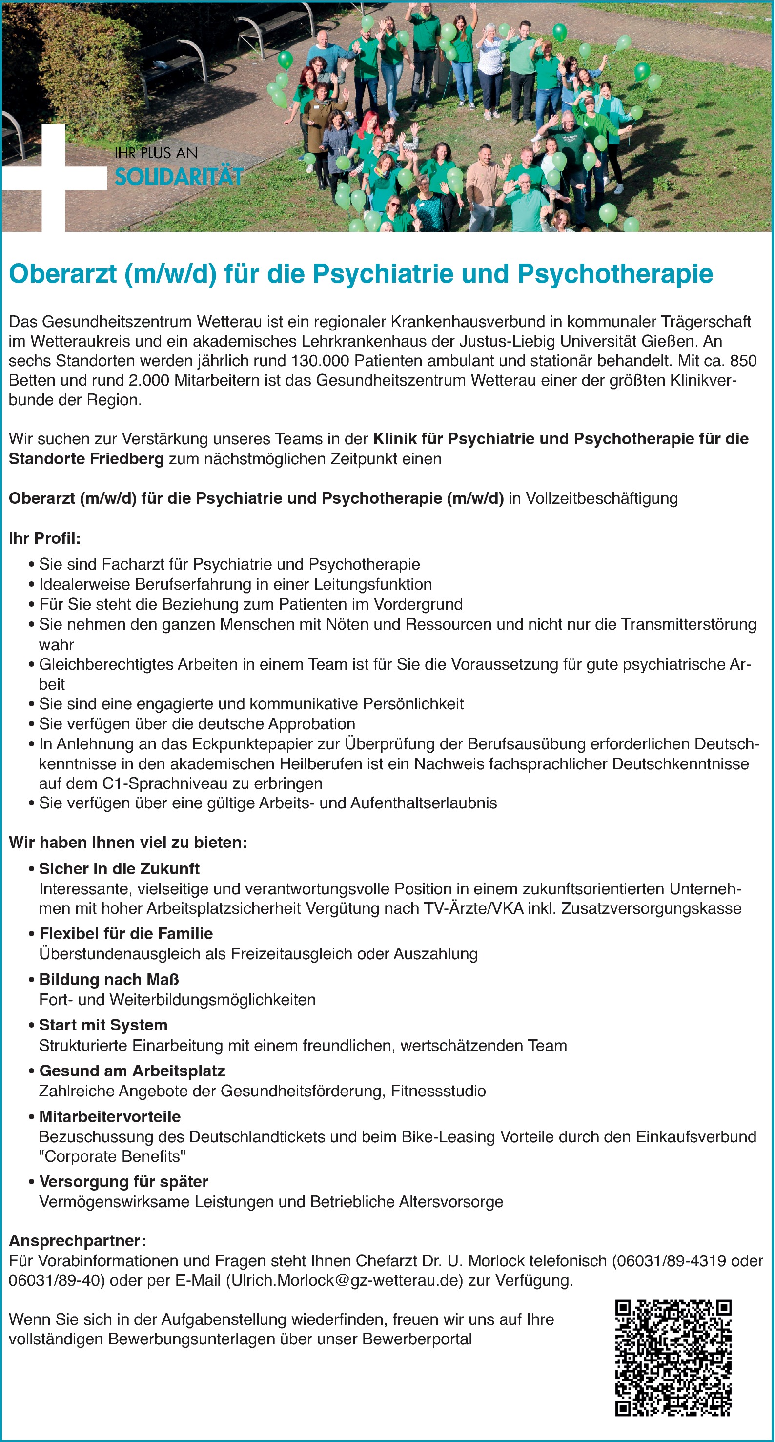 Oberarzt Psychiatrie und Psychotherapie (m/w/d)