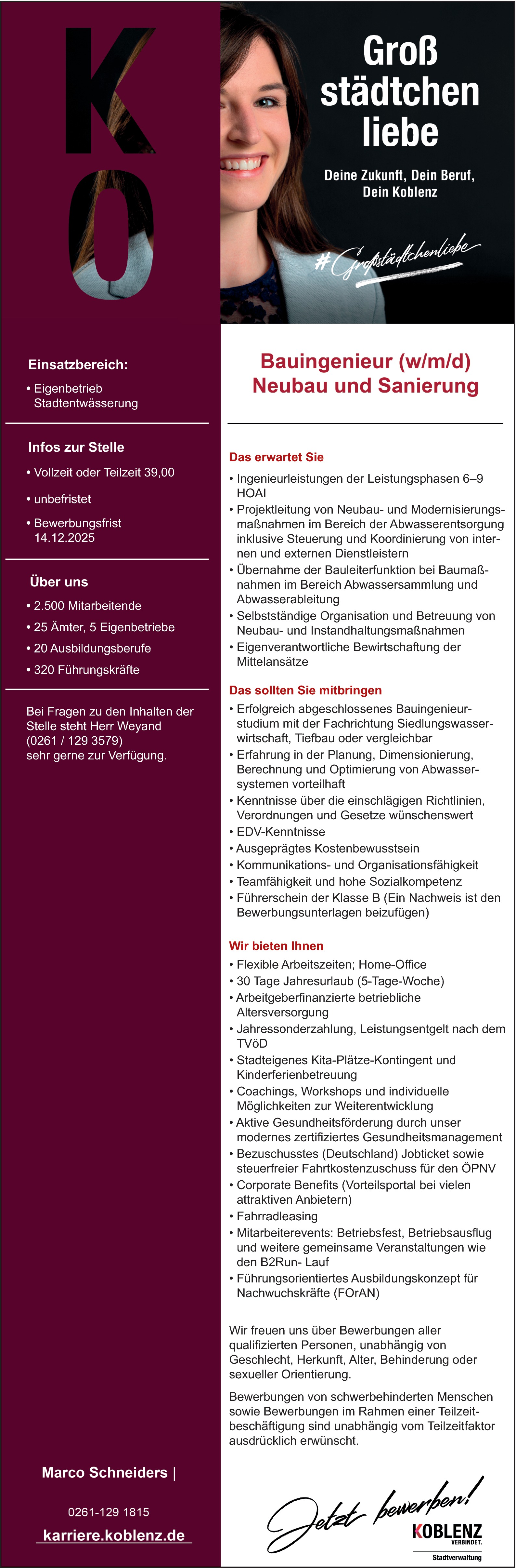 Bauingenieur Siedlungswasserwirtschaft m/w/d