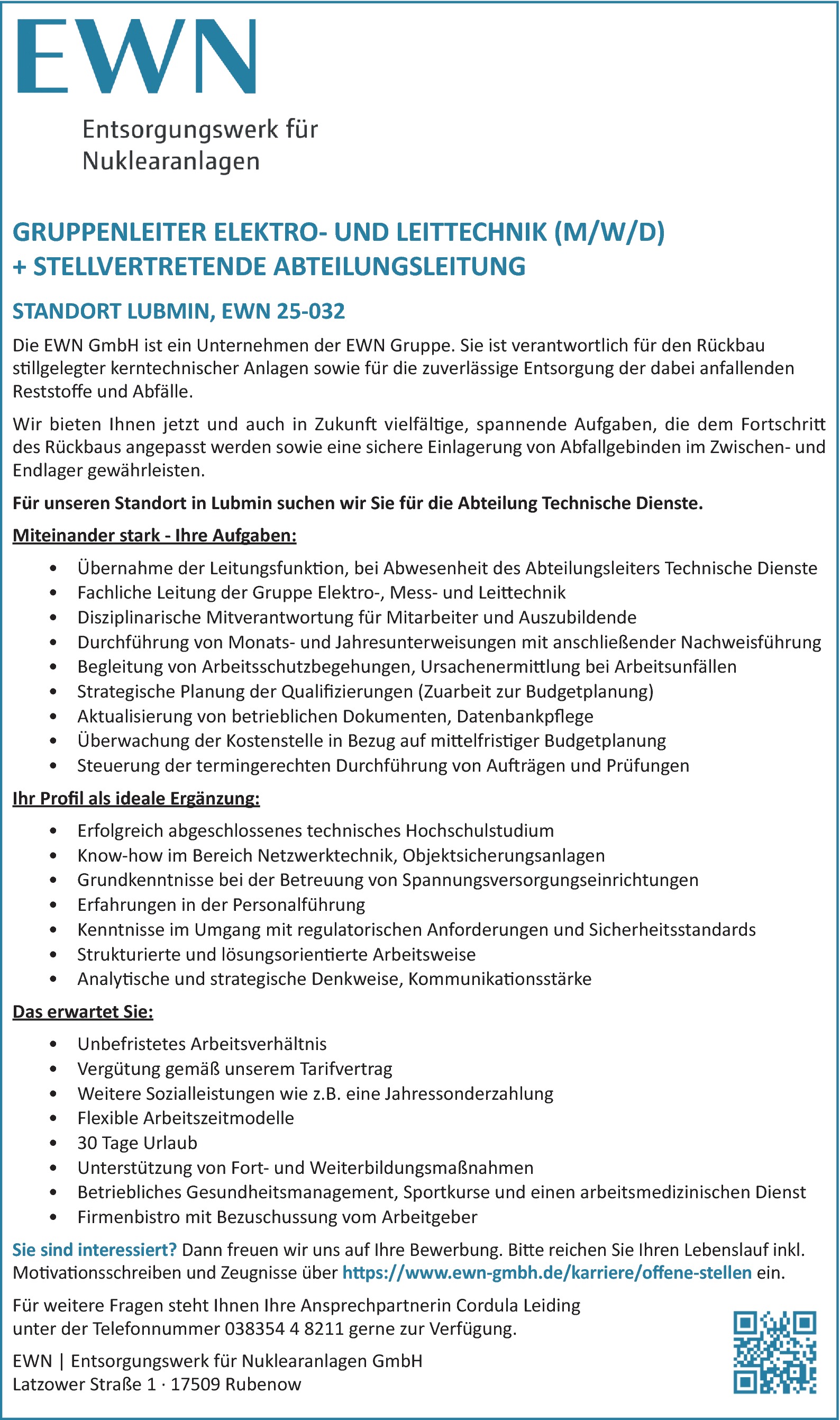 Gruppenleiter Elektro und Leittechnik m/w/d