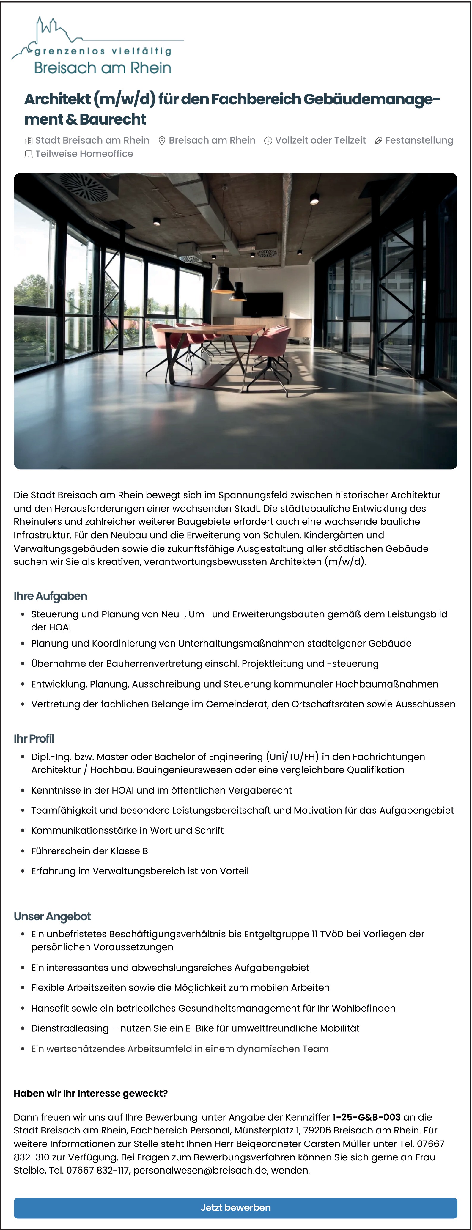 Architekt m/w/d für den Fachbereich Gebäudemanagement & Baurecht