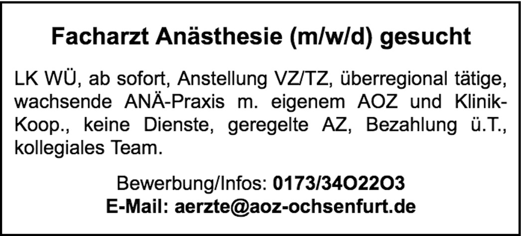 Facharzt / Fachärztin Anästhesie