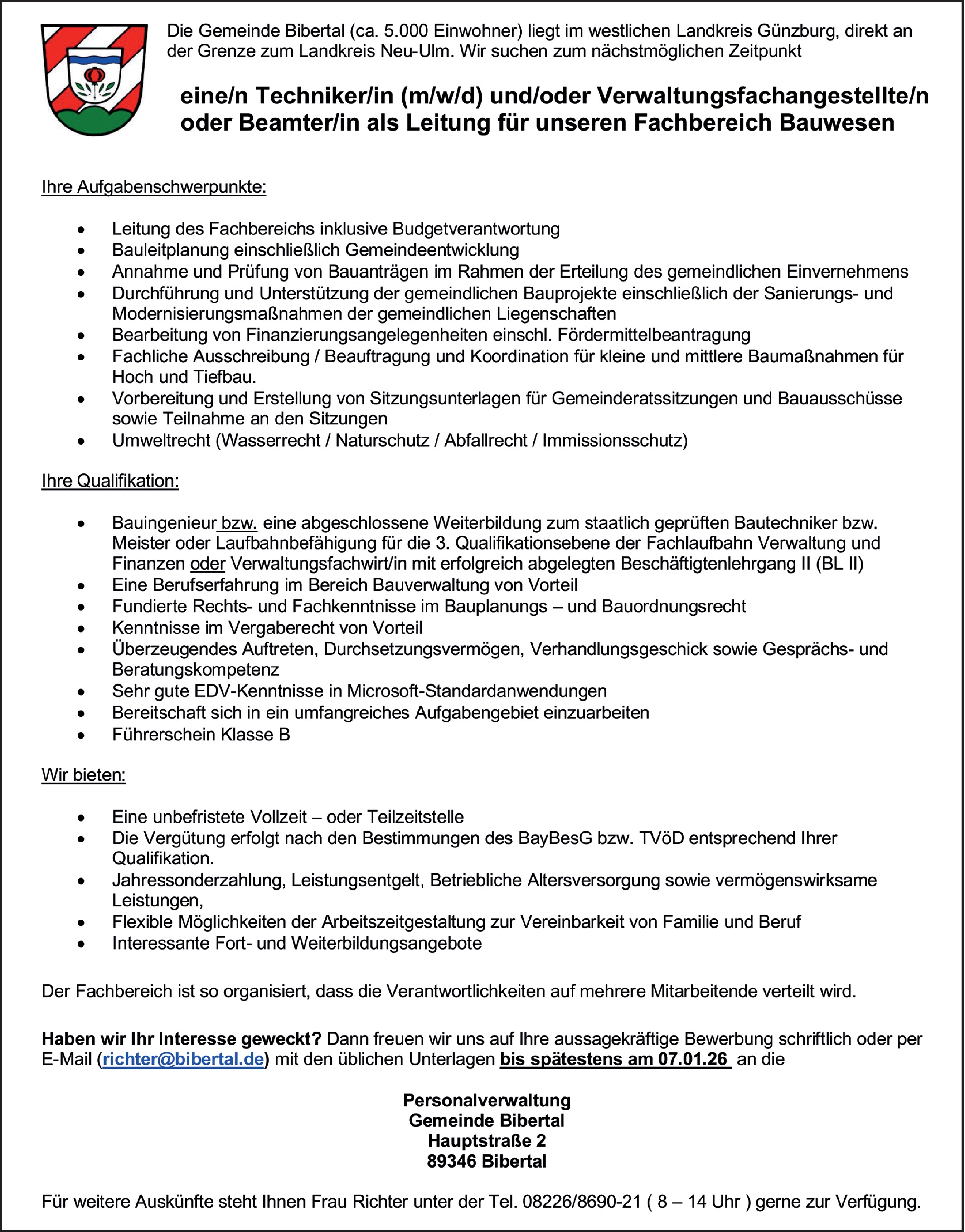 Bautechniker als Fachbereichsleitung (m/w/d)