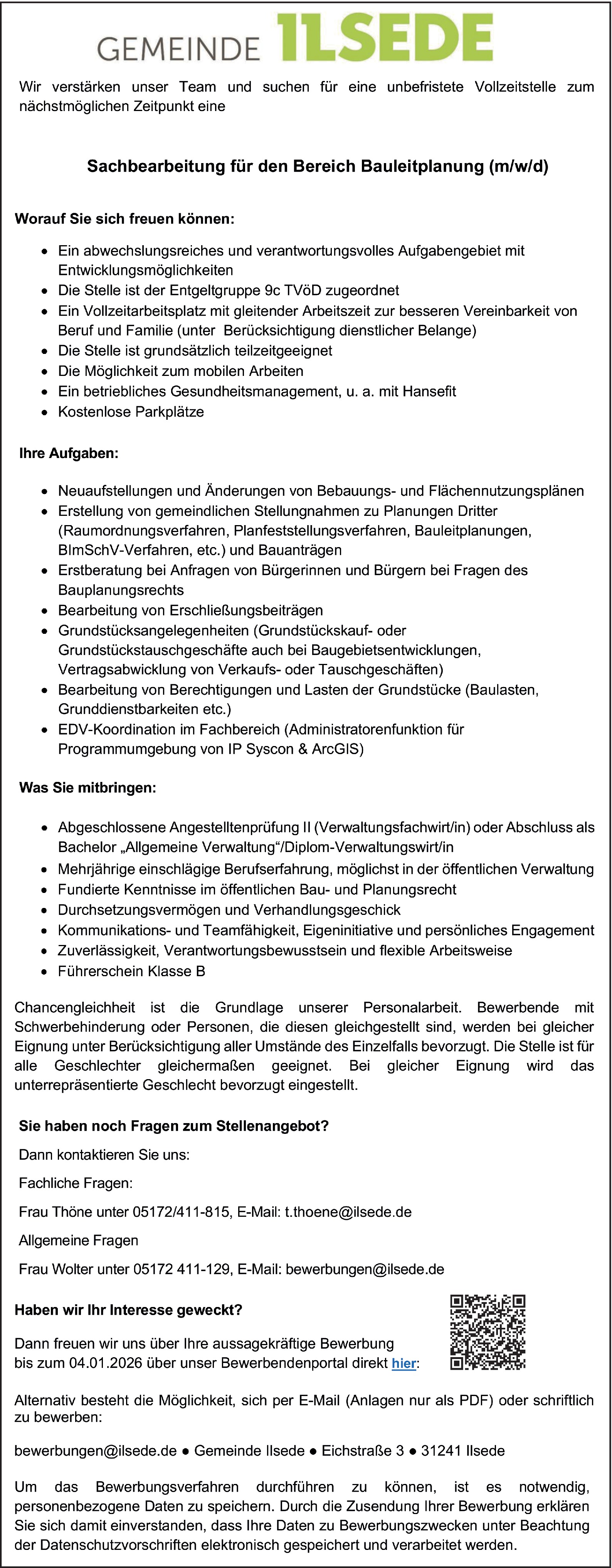 Sachbearbeitung für den Bereich Bauleitplanung (m/w/d)
