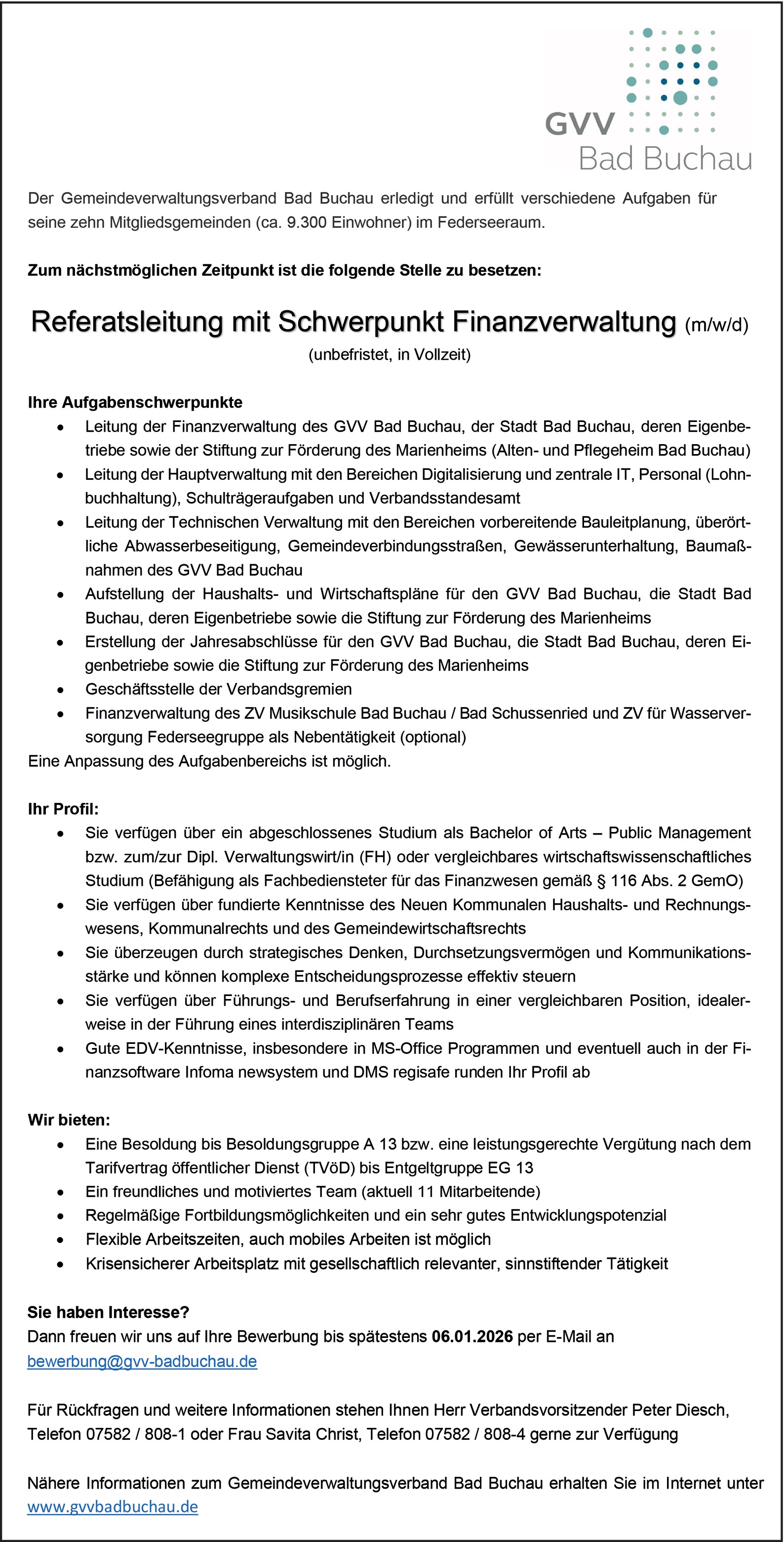  Leitung Hauptverwaltung m/w/d